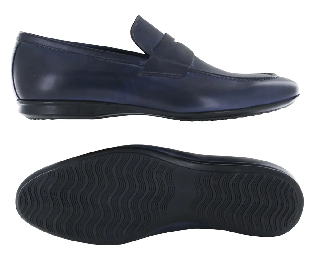 Fiori Di Lusso Navy Blue Penny Loafers Effortless Look Toe Sure