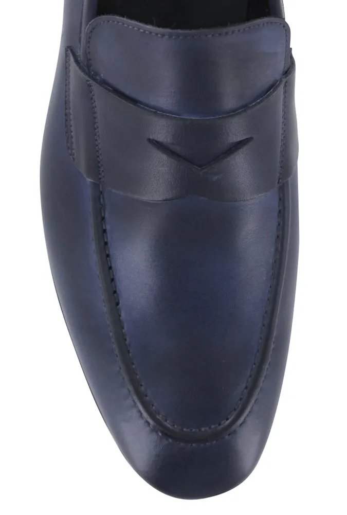 Fiori Di Lusso Navy Blue Penny Loafers Ground Neat Strappy