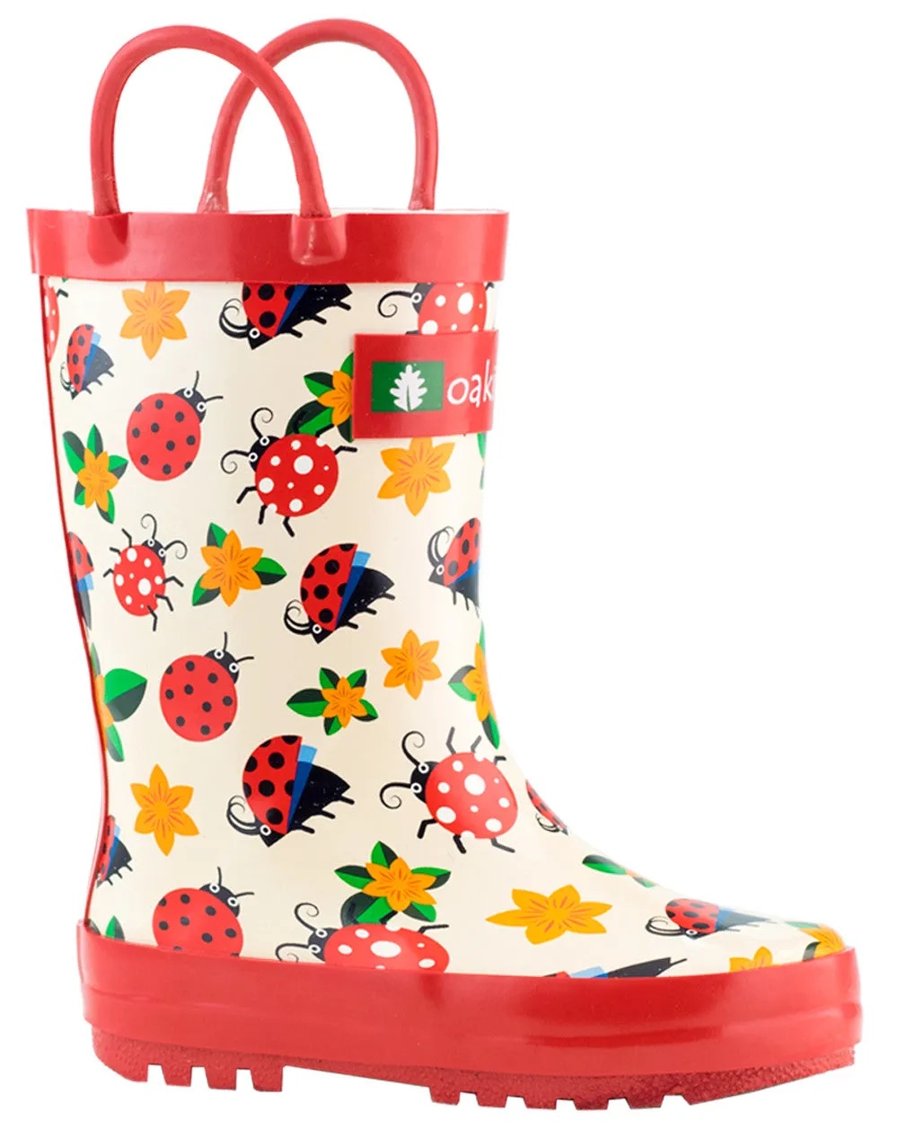 Ladybugs & Flowers Loop Handle Rubber Rain Boots All Weather Fit Storm Ready Protection