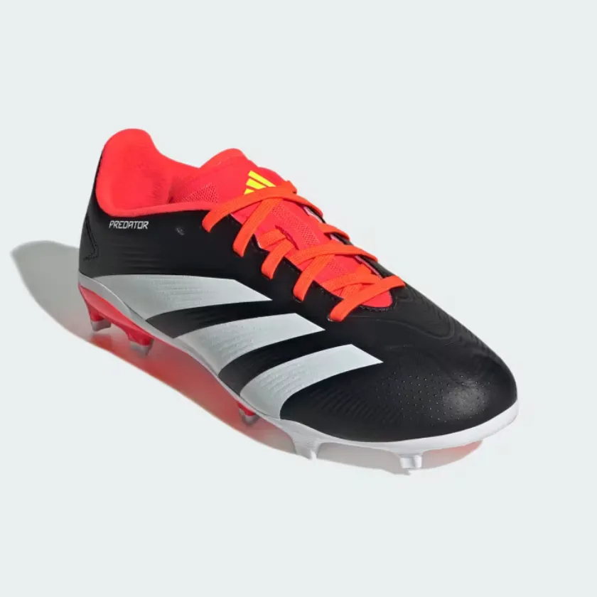 Adidas Predator 24 League Firm Ground Soccer Kids Unisex Shoes (4-7Year) -Core Black/Cloud White/Solar Red Tackle Practice Fit Base