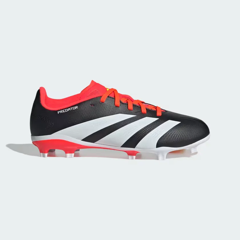 Pro Level warm weather Adidas Predator 24 League Firm Ground Soccer Kids Unisex Shoes (4-7Year) -Core Black/Cloud White/Solar Red