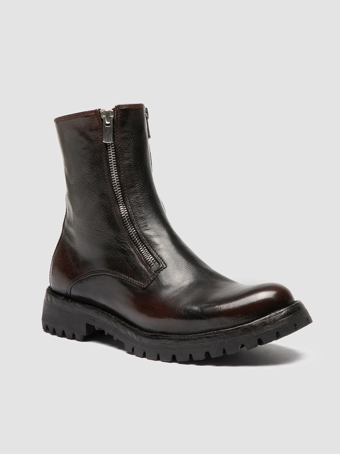 LORAINE 026 - Brown Leather Zipped Boots Work