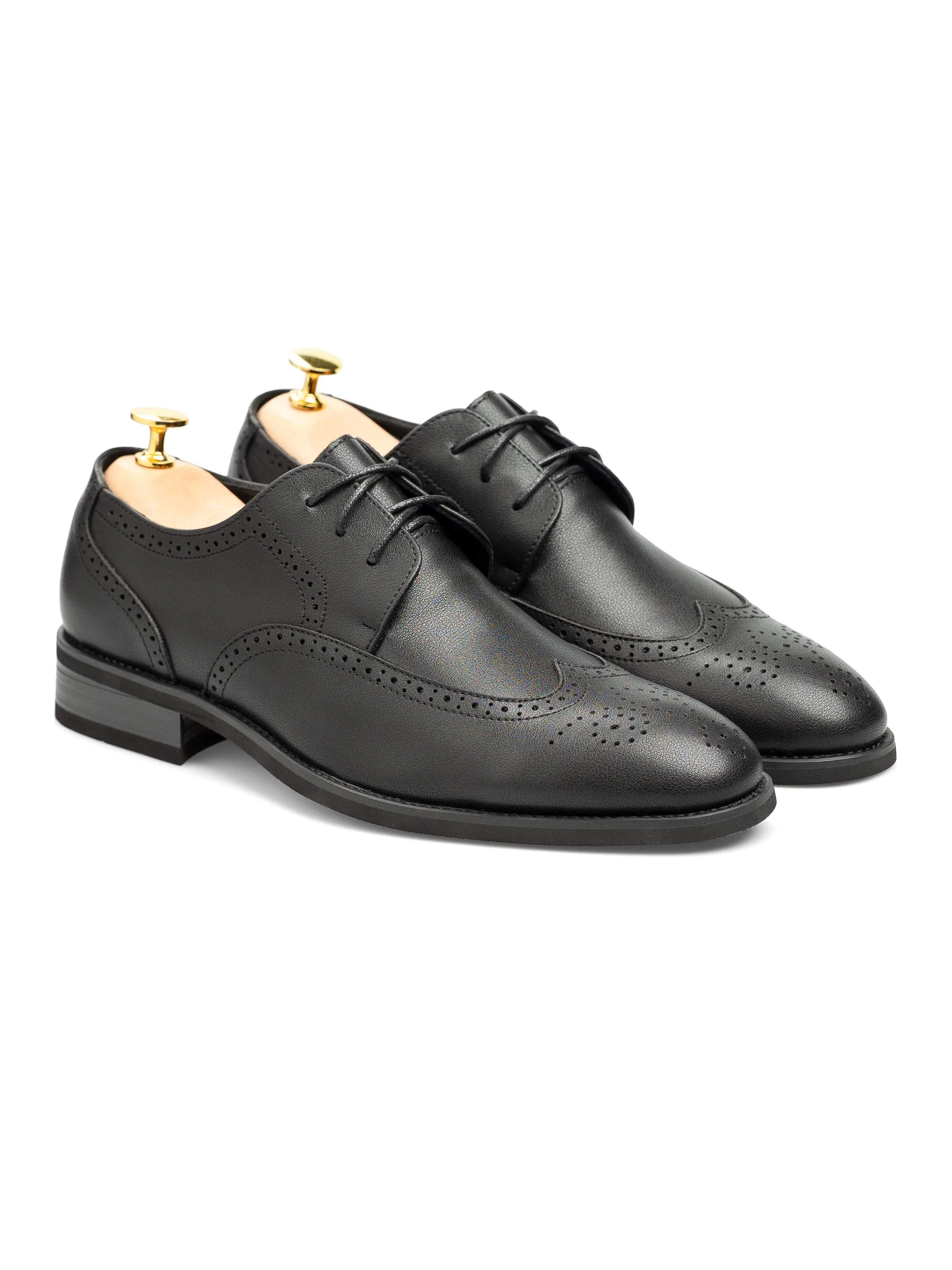 Brogue Derby Wingtip - Solid Black Leather (Stud Sole) Comfort Walks Stylish Leather Step