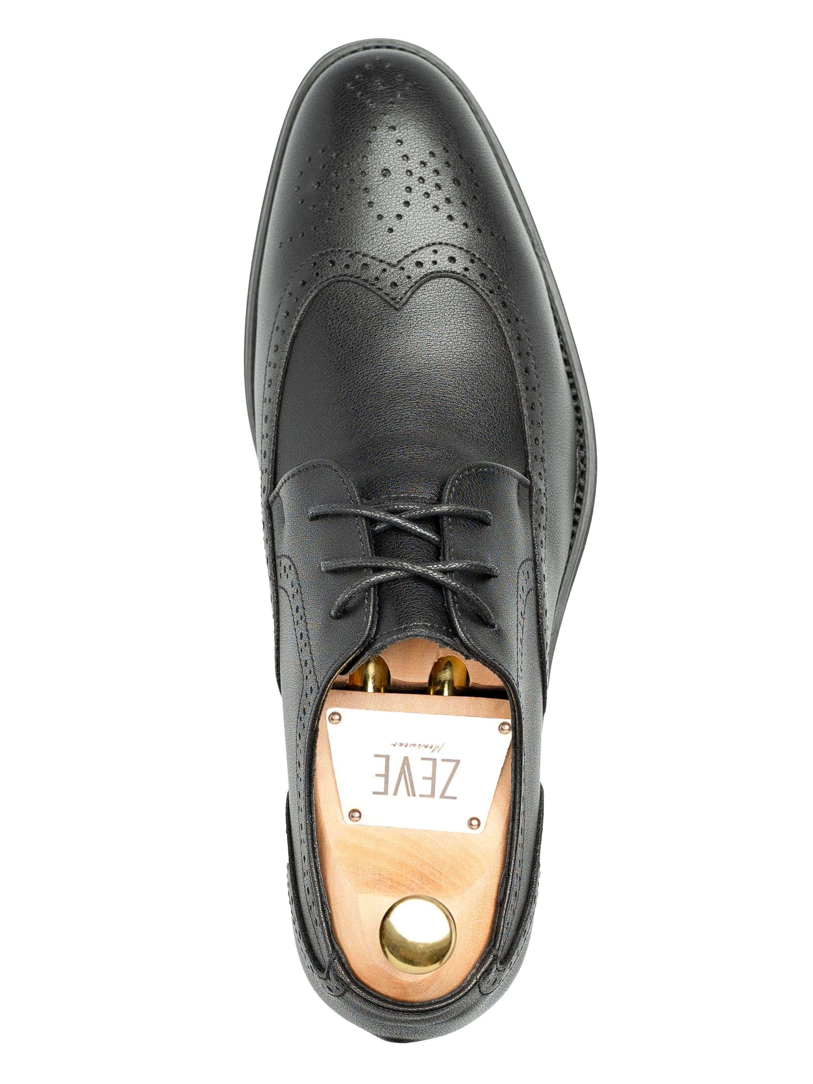 Brogue Derby Wingtip - Solid Black Leather (Stud Sole) Tailored Design