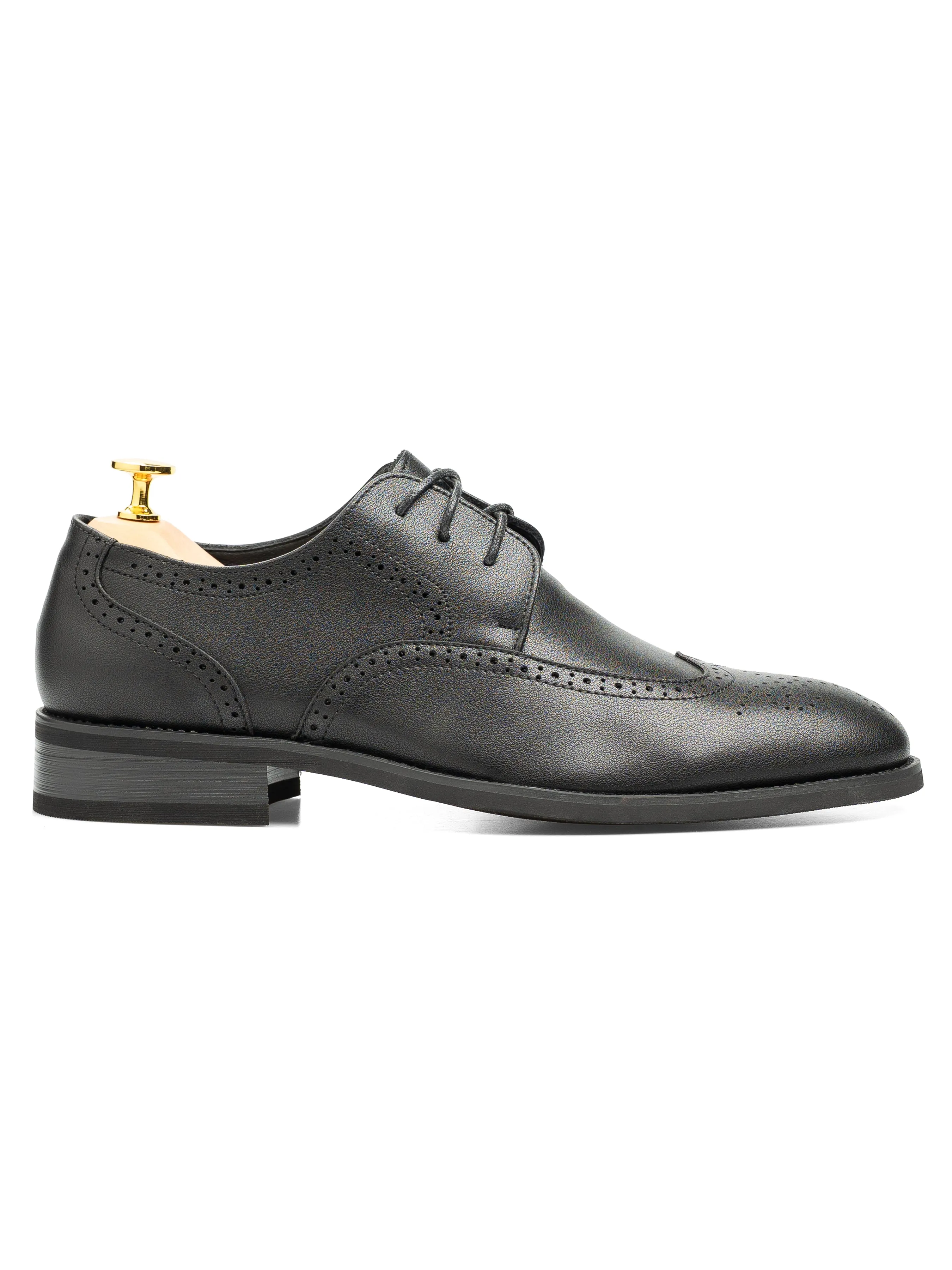 Everyday Durability Brogue Derby Wingtip - Solid Black Leather (Stud Sole)