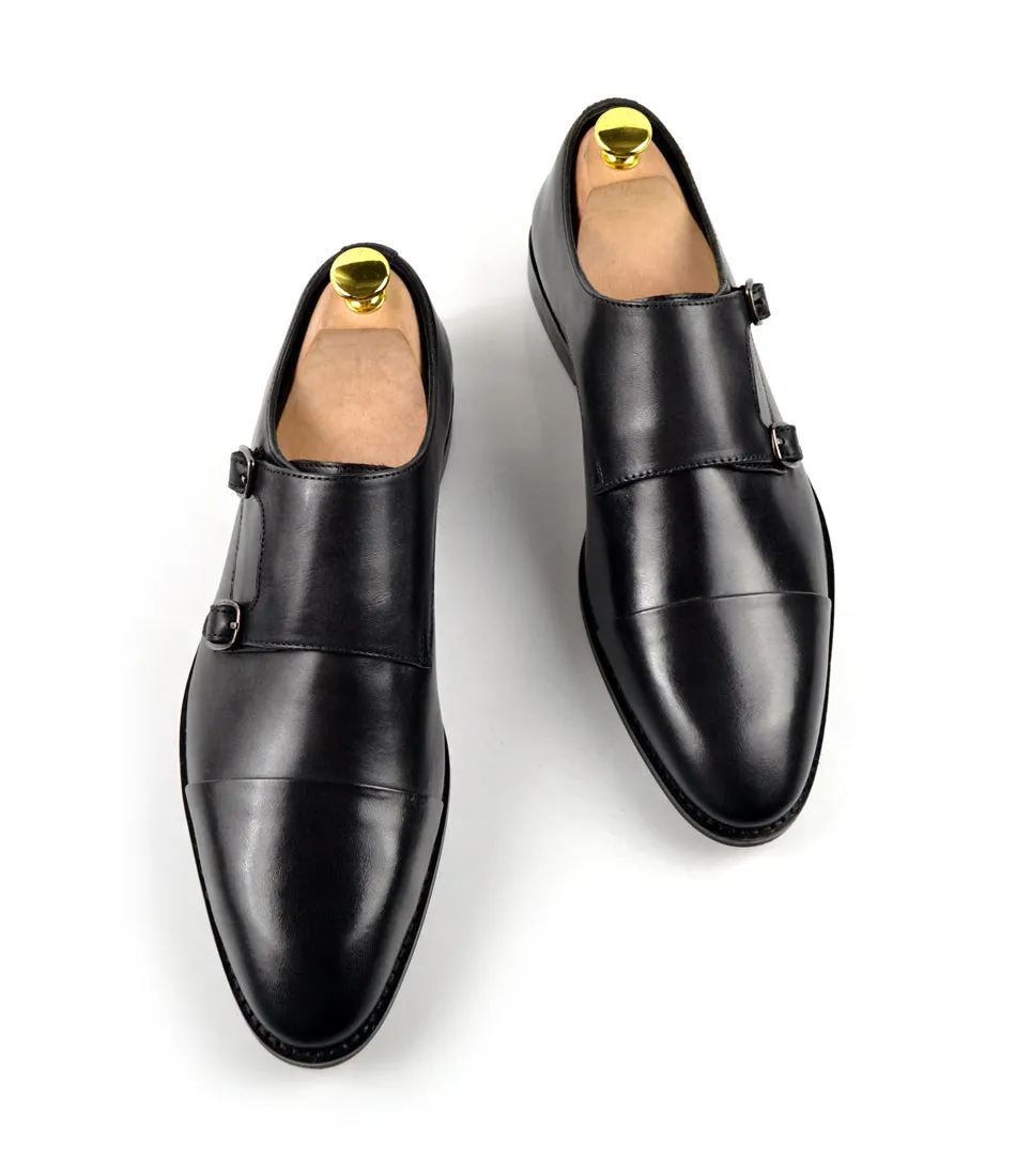 Prime Fit elegant design Double Monk Straps Cap toe - Black