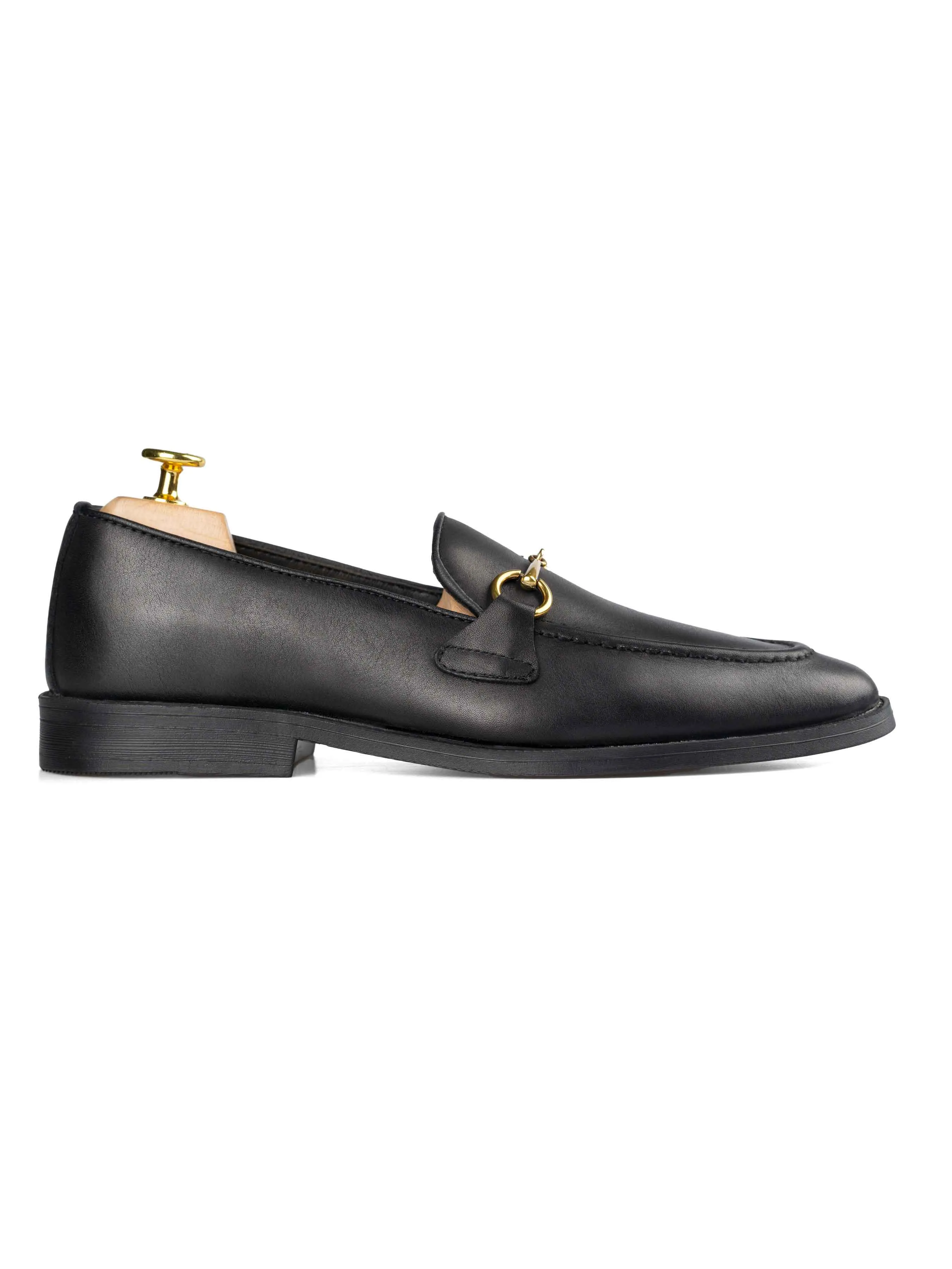 Horsebit Buckle Loafer - Solid Black Leather (Flexi-Sole) Casual Wear Slip-ons