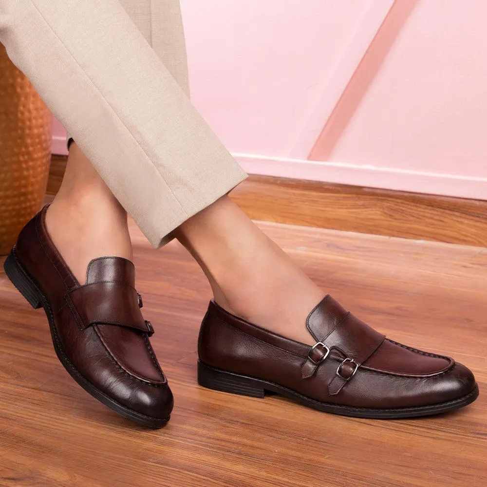 Japan Fit Reinforced heel The Bondy Brown Men's Double Monk Shoes Tresmode