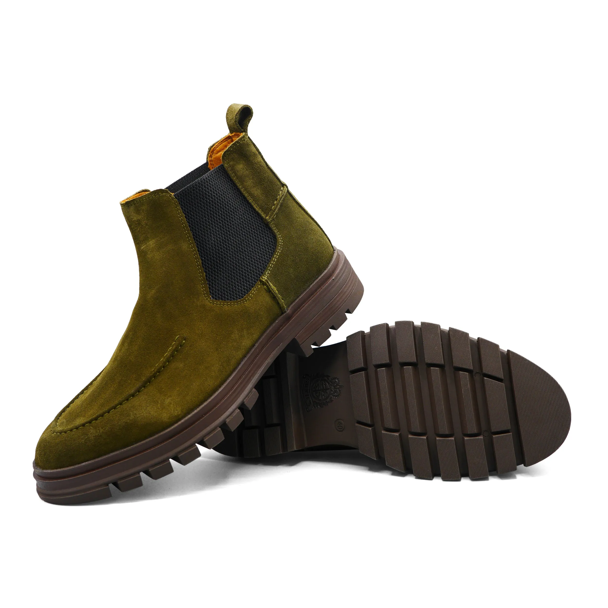 6658 - Military Green Suede Chelsea Boot Travel Wear