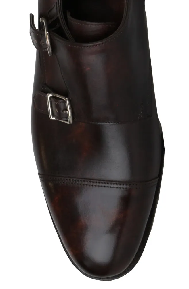 John Lobb Dark Brown Double Monk Strap Shoes Fast Step Pop Tone