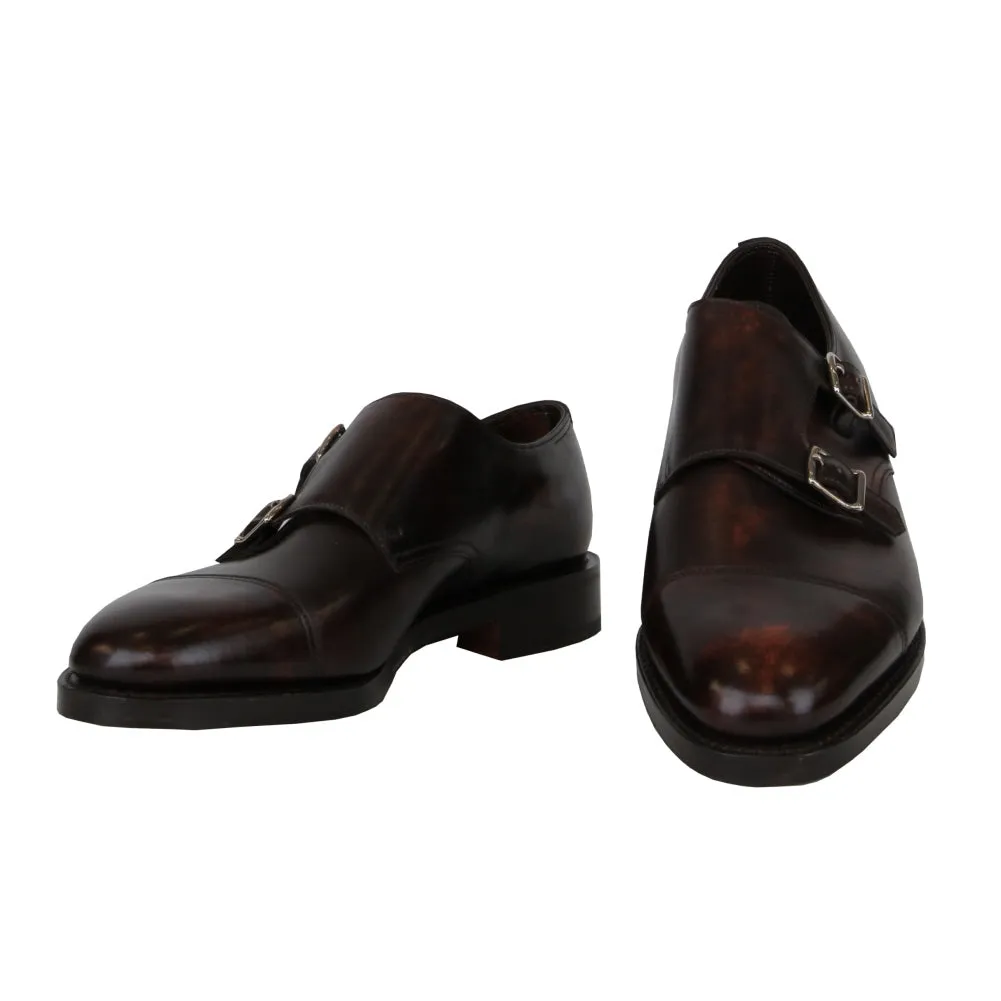 John Lobb Dark Brown Double Monk Strap Shoes Easy To Clean Shock Absorb