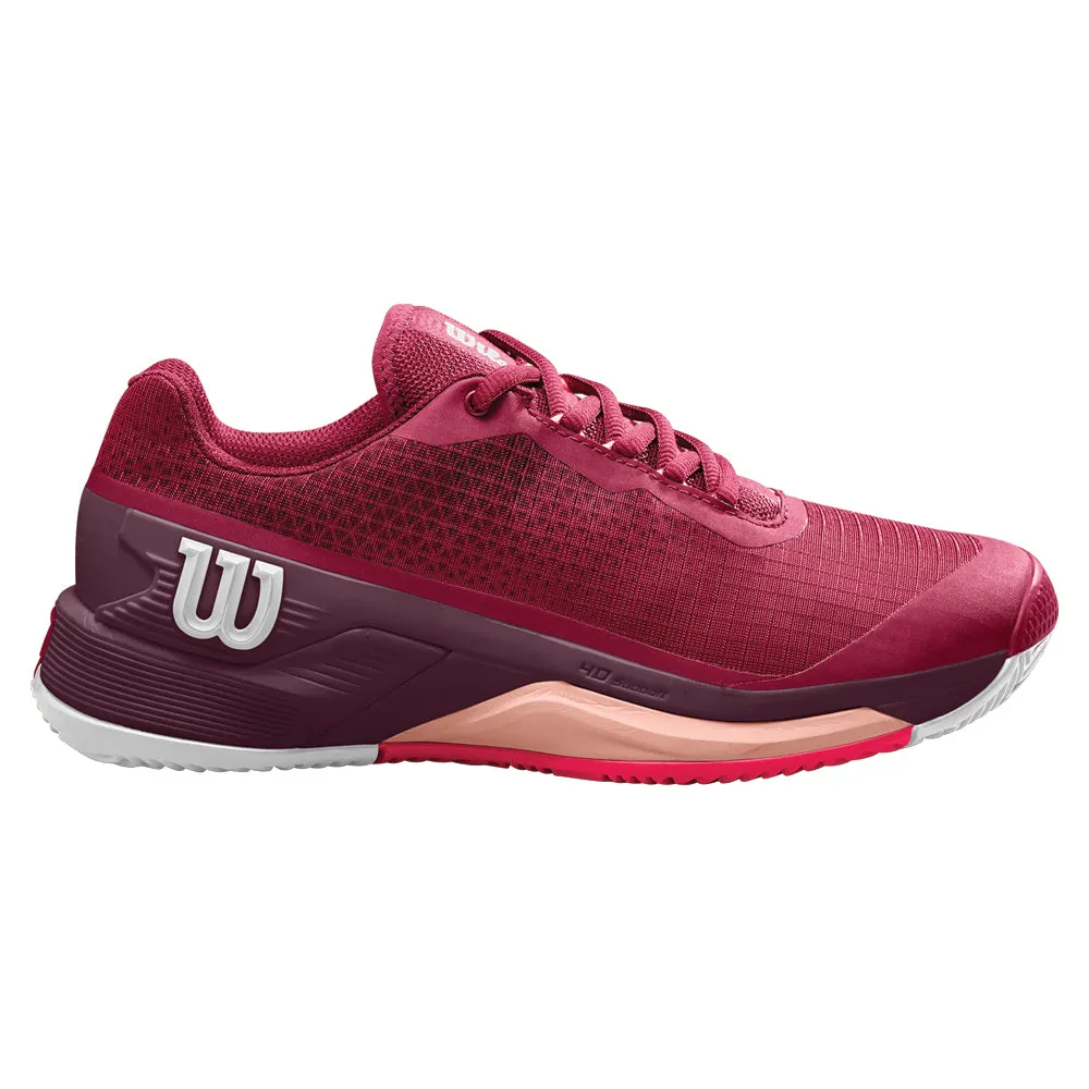 Wilson Rush Pro 4.0 Clay Court Tennis Shoes (Ladies) - Beet Red/White/Tropical Peach Lace System