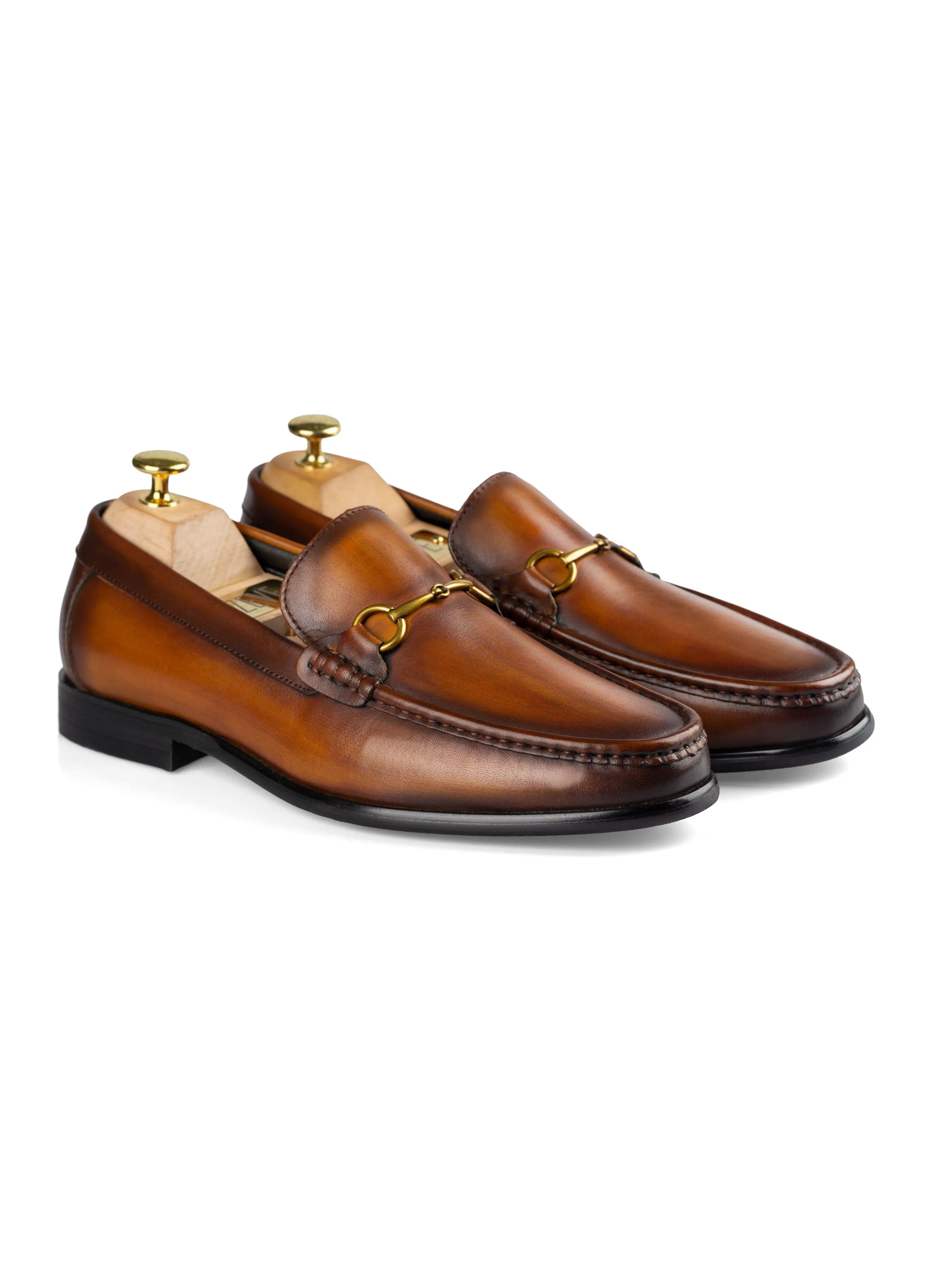 Horsebit Moccasin Loafer - Cognac Tan (Hand Painted Patina) Foot Firm Heel Clear