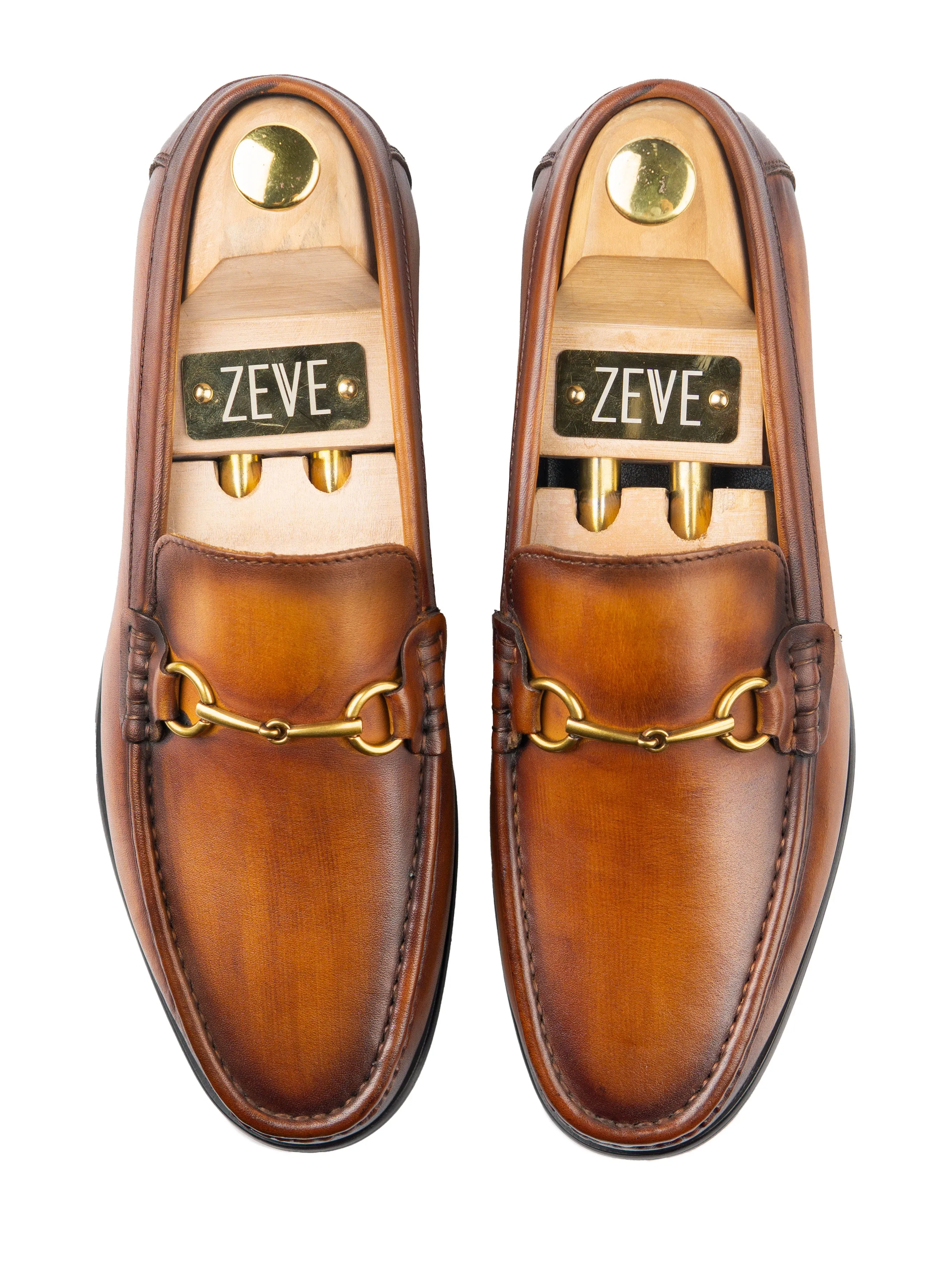 Horsebit Moccasin Loafer - Cognac Tan (Hand Painted Patina) Bold colors Easy On/Off