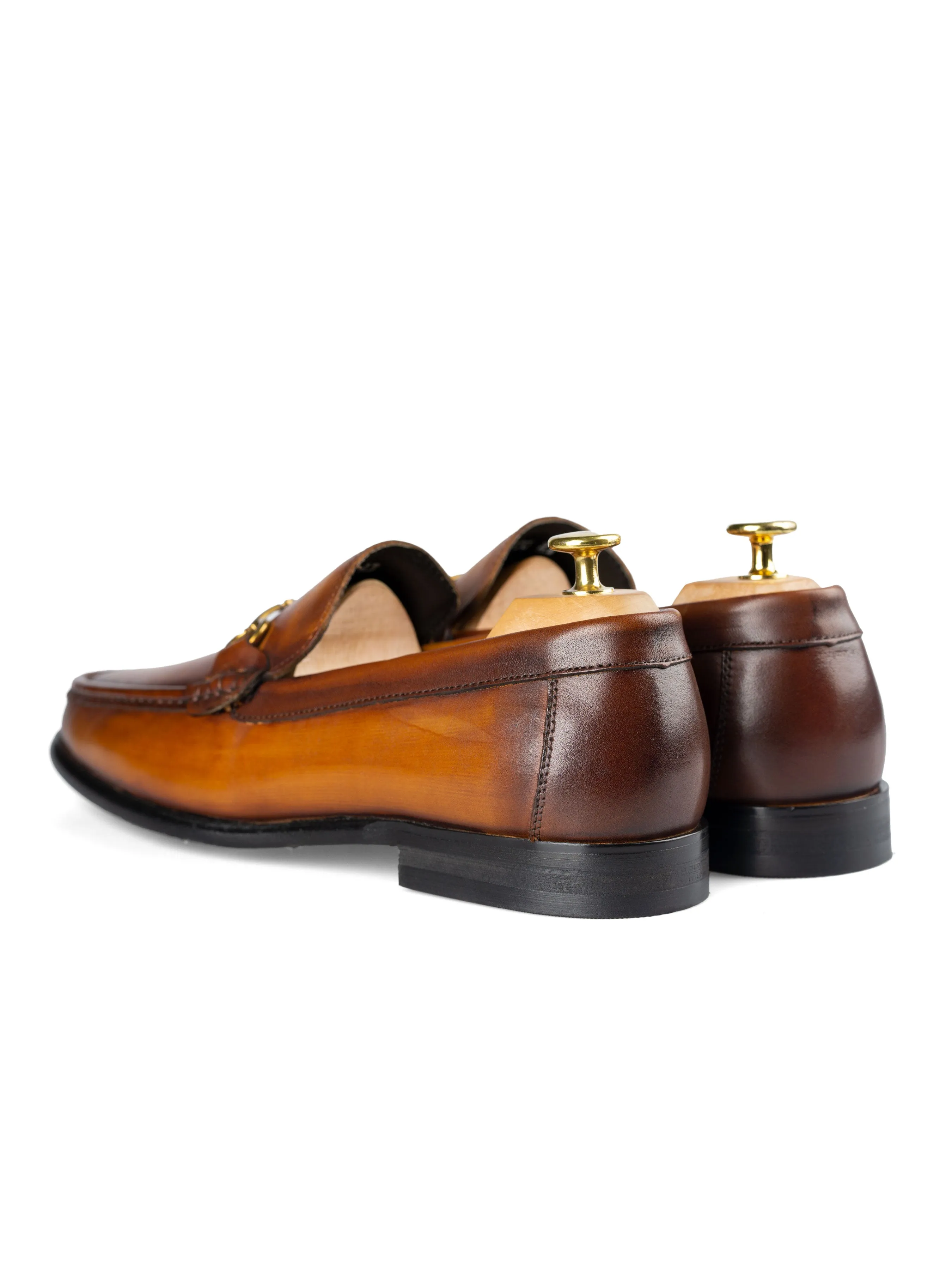 Foot Firm Foot Smooth Horsebit Moccasin Loafer - Cognac Tan (Hand Painted Patina)