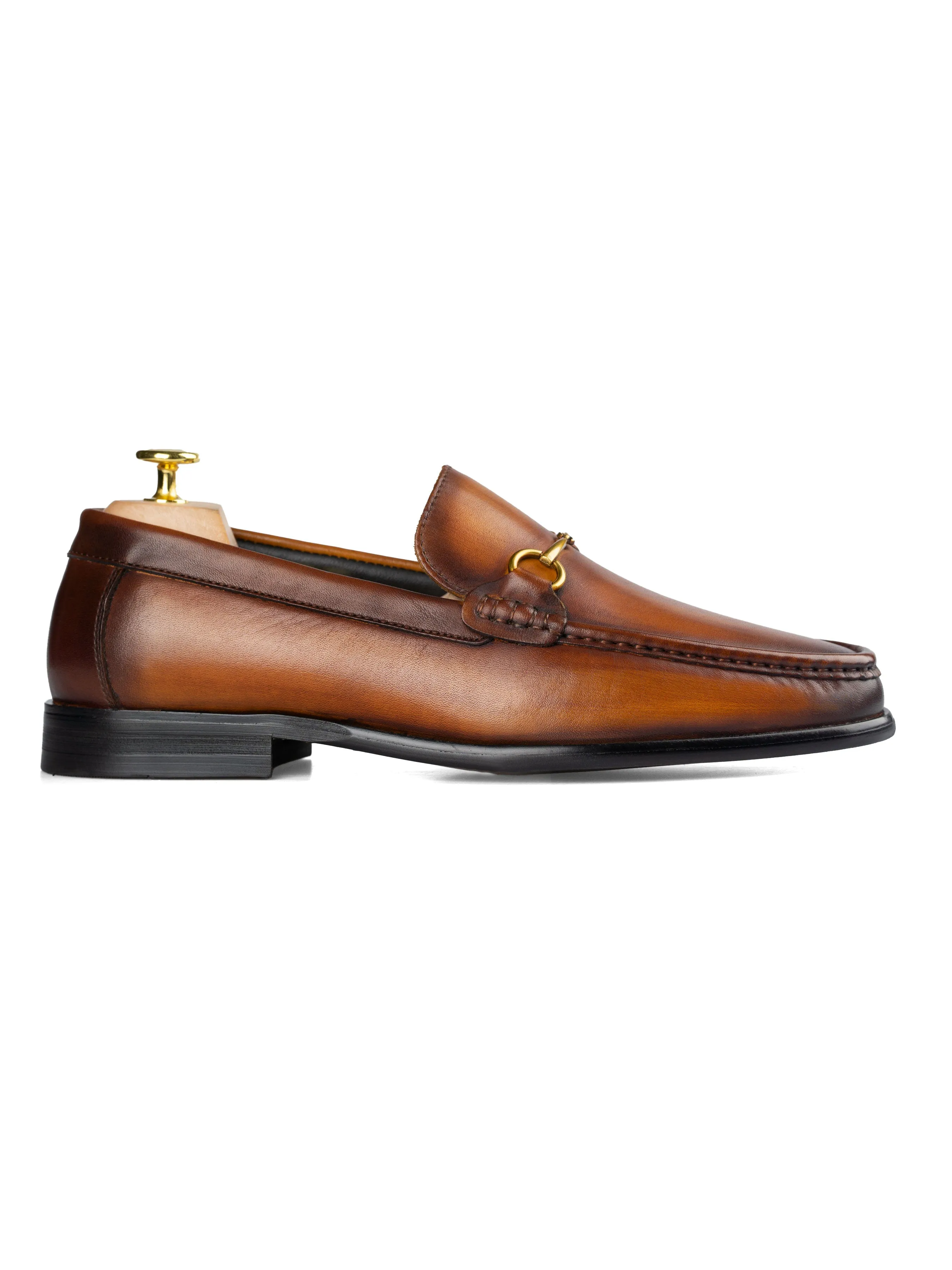 Horsebit Moccasin Loafer - Cognac Tan (Hand Painted Patina) Effortless Chic Clear Walk