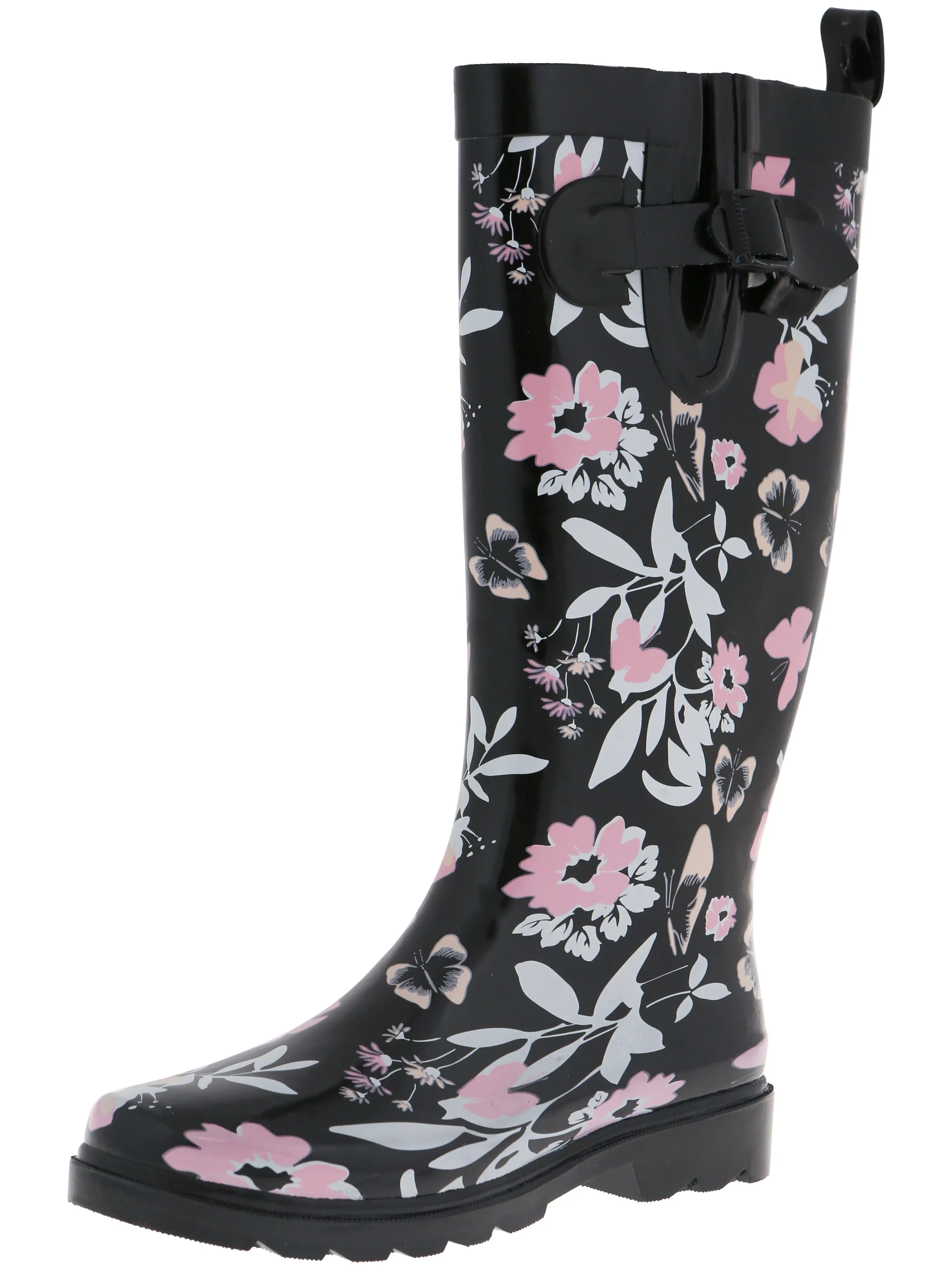 Quick Foot Support Ladies Butterfly Floral Tall Rubber Rain Boot