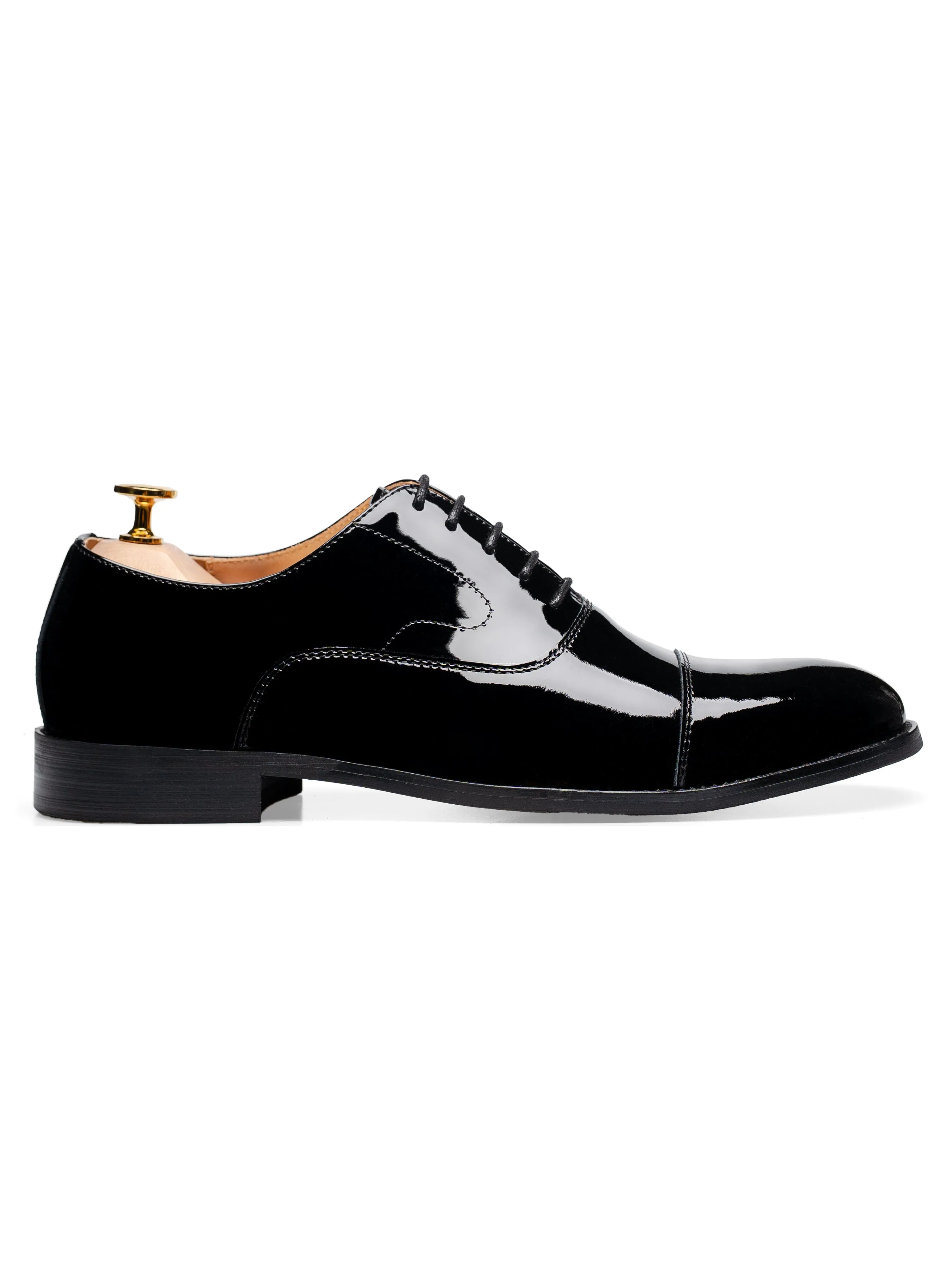 Oxford Cap Toe Tux - Black Patent Leather Office Fashion Style
