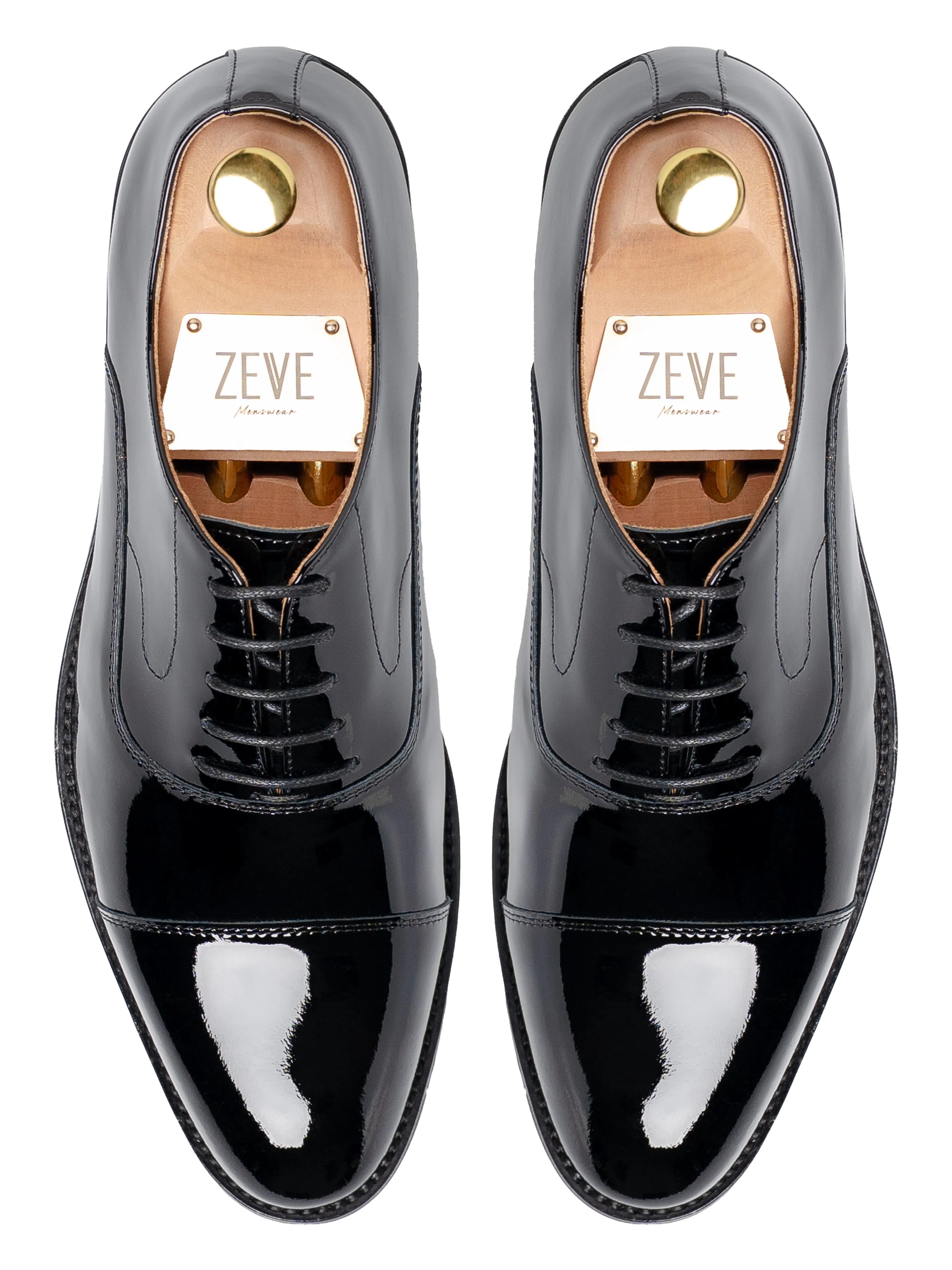 Oxford Cap Toe Tux - Black Patent Leather Easy Dress