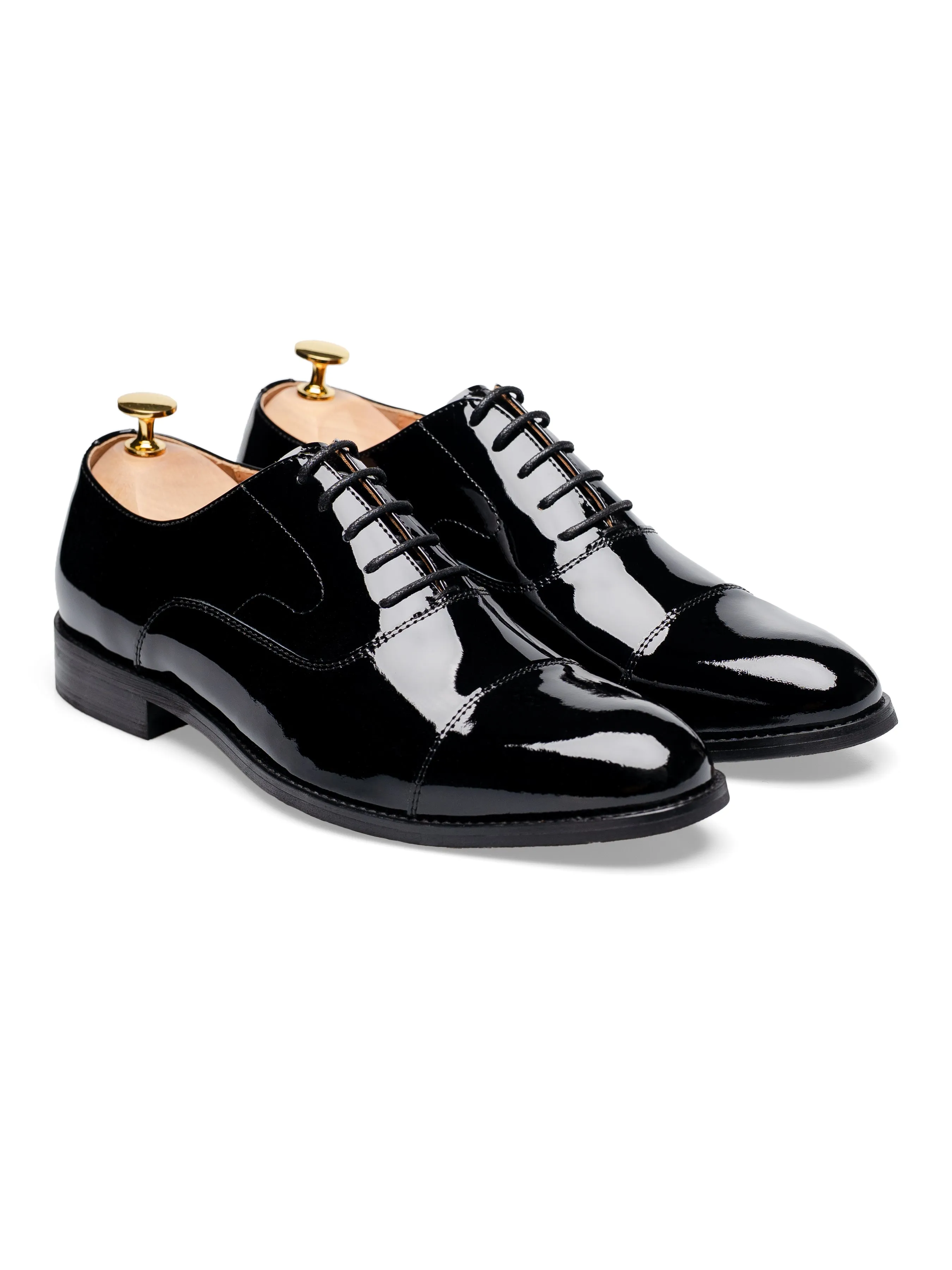 Durable Build Oxford Cap Toe Tux - Black Patent Leather