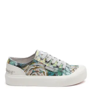 Jazzin Plus Grey Floral Sneaker Sock Friendly Chunky Sole