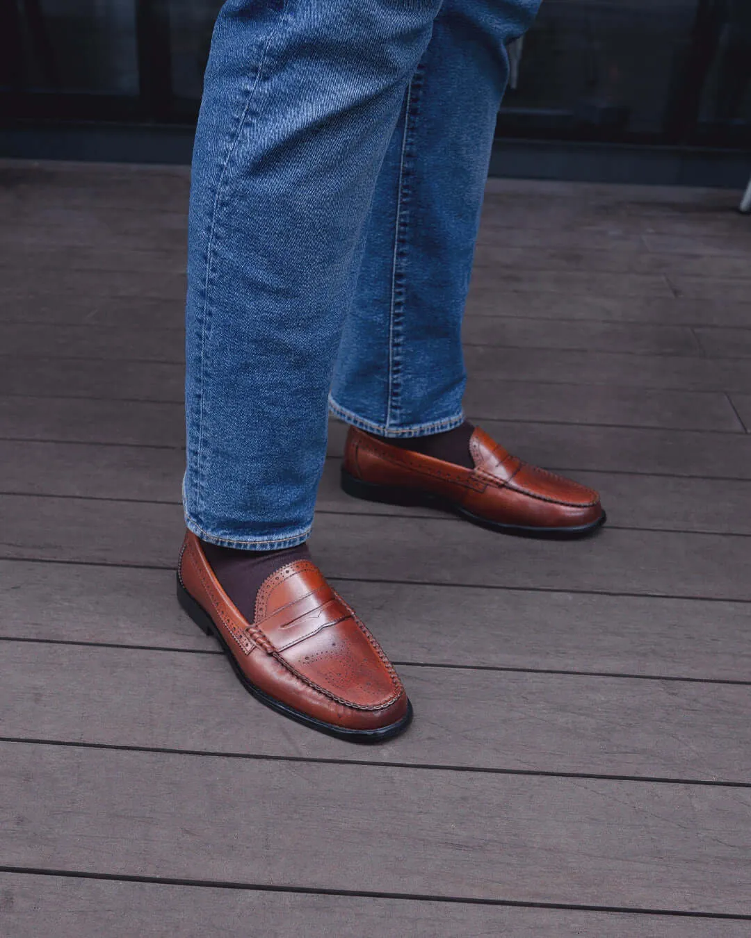 Stylish Casuals Brogue Penny Loafer - Cognac Tan