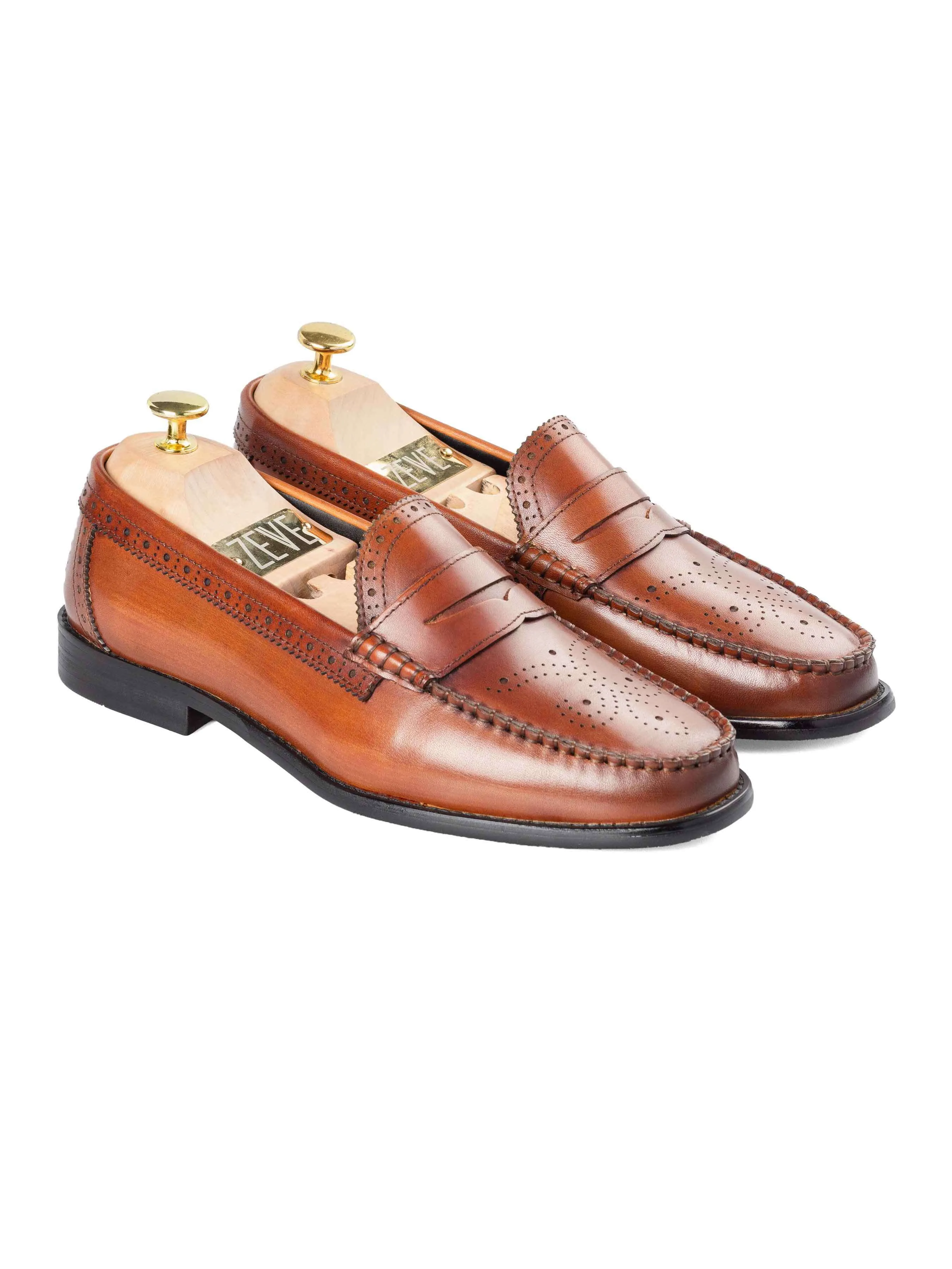 Brogue Penny Loafer - Cognac Tan Lace Up Food Lane Walk