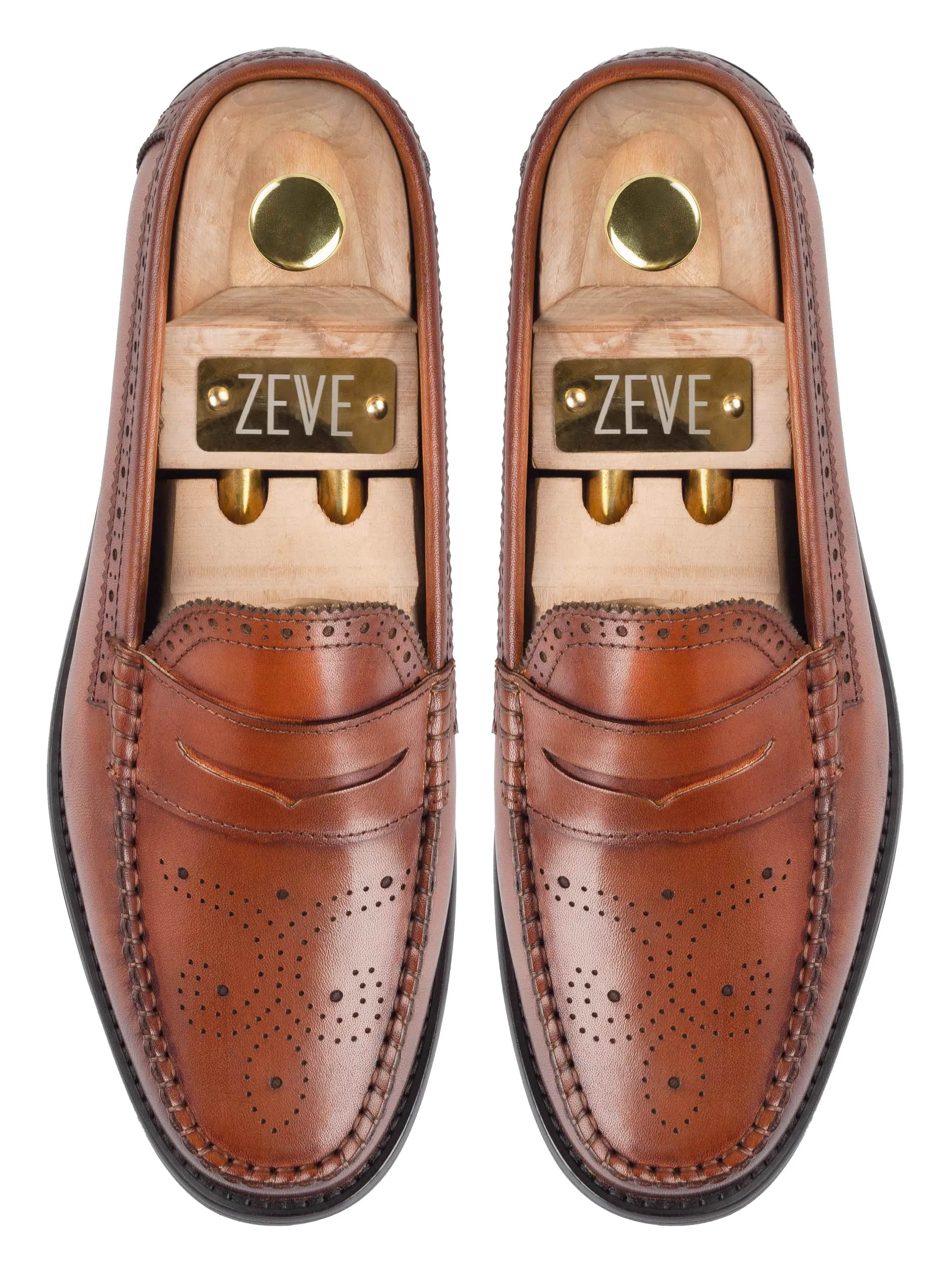 Brogue Penny Loafer - Cognac Tan Step True Foot Firm