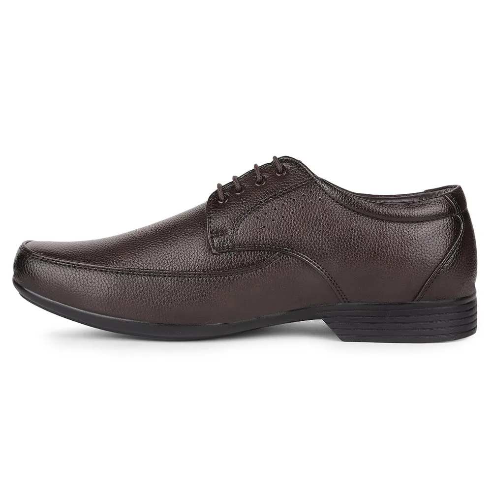 Fortune By Liberty HIL-10 Formal Derby Shoes For Men - Brown Glossy Look Active Day