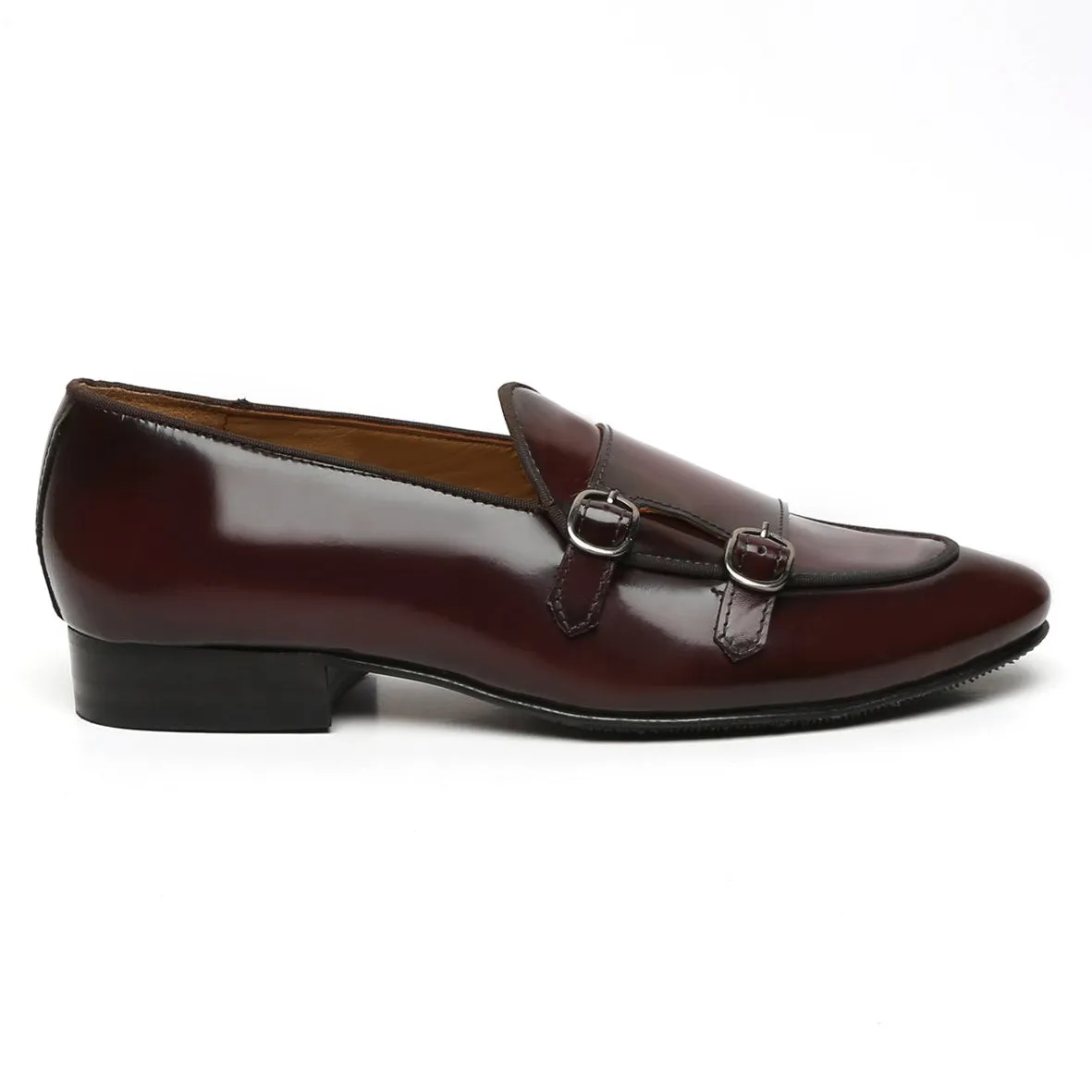 Japan Fit Simple Cut Wine Monk Strap Slip-On In Brush Off Leather By Brune & Bareskin