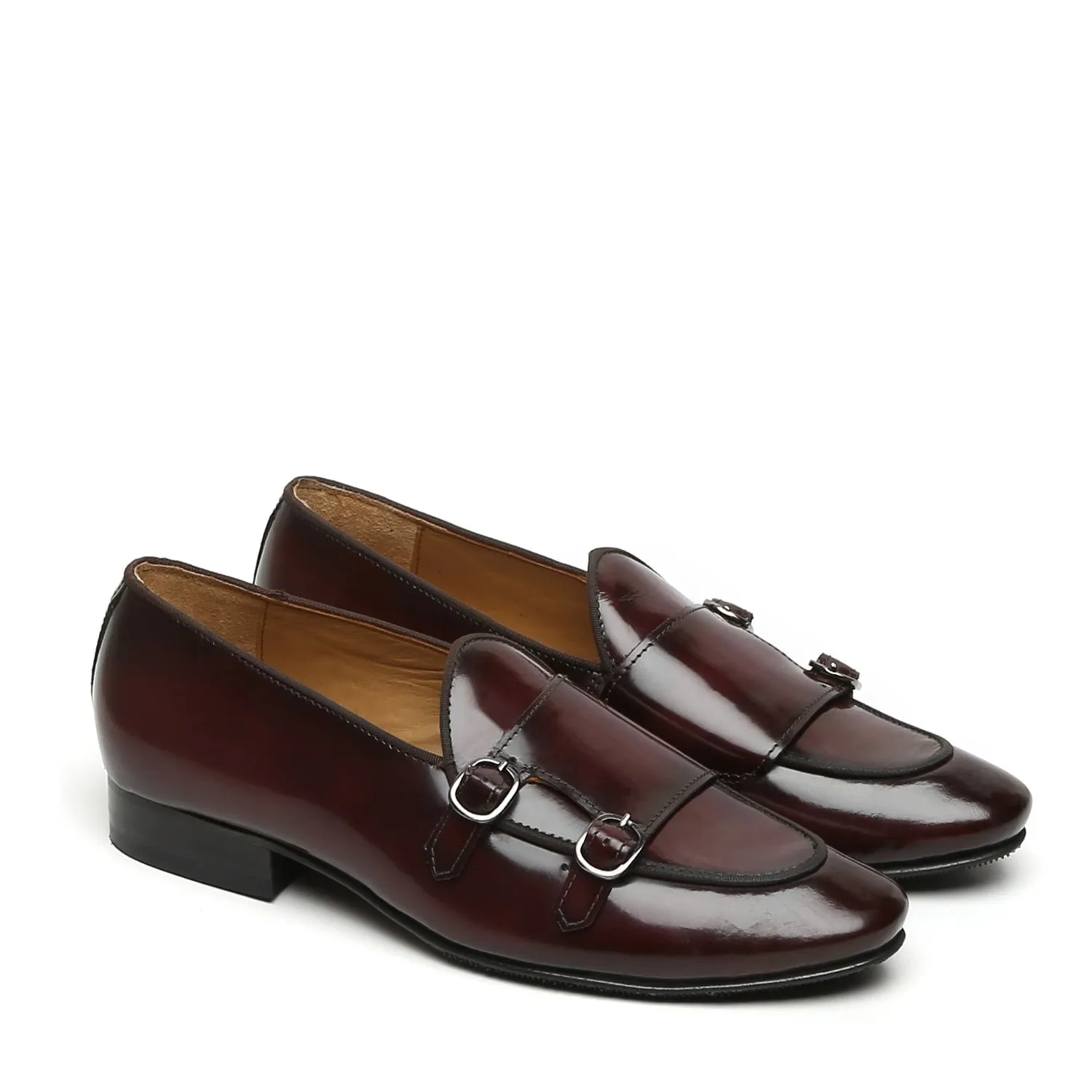 Wine Monk Strap Slip-On In Brush Off Leather By Brune & Bareskin Understated