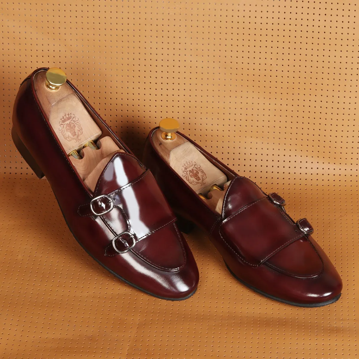 Wine Monk Strap Slip-On In Brush Off Leather By Brune & Bareskin Safety Fit Lightweight Design
