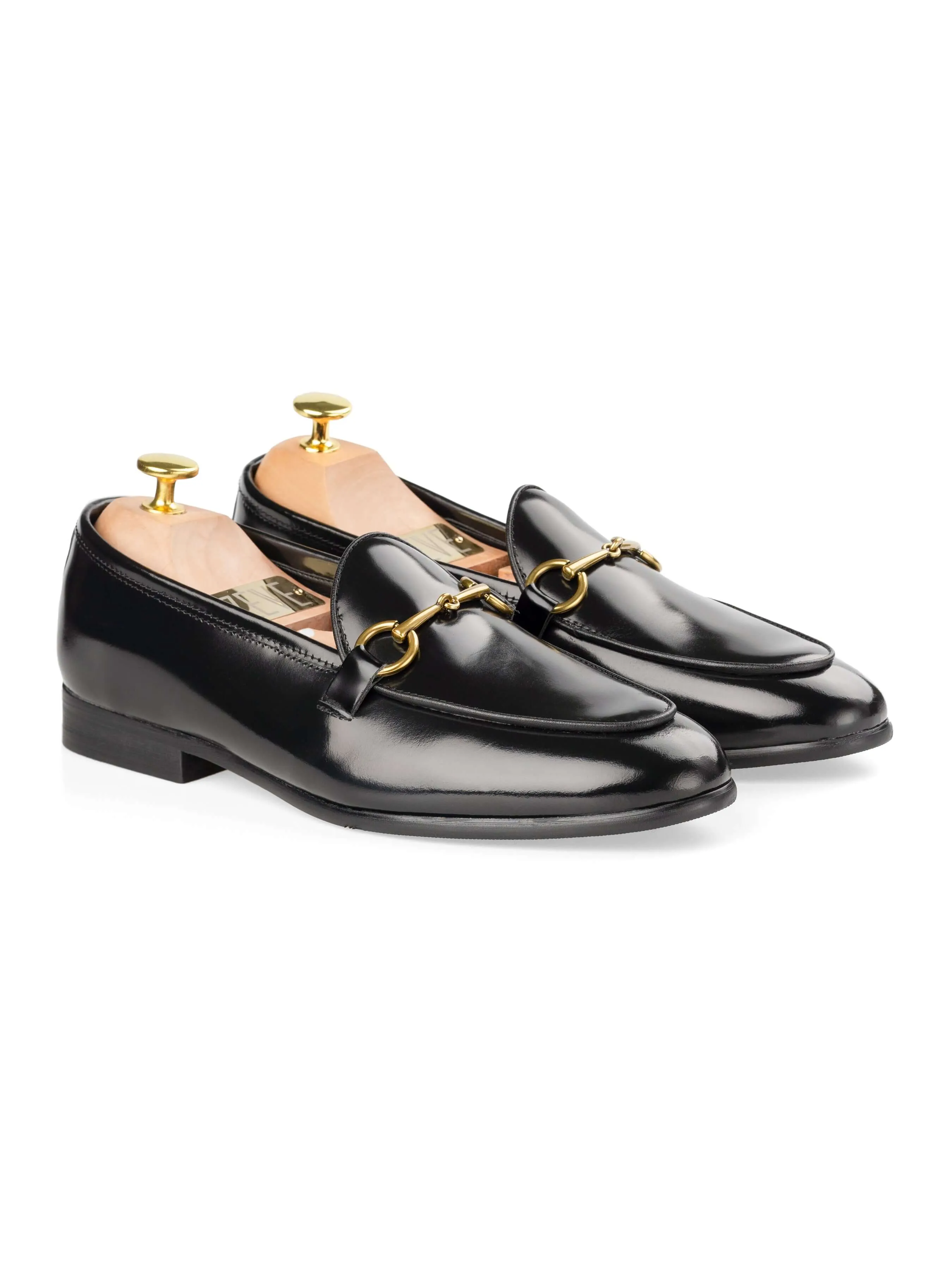 Belgian Loafer Horsebit Buckle - Black Polished (Gold Buckle) Walk Guard Long Path