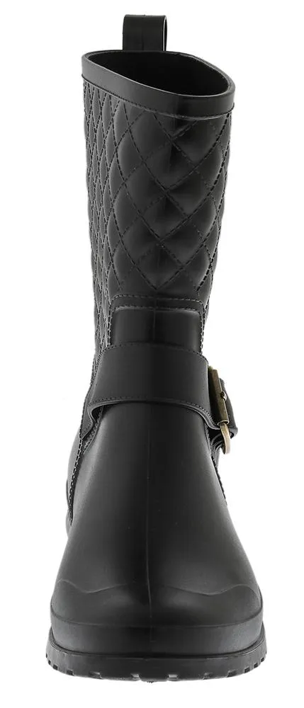 Soft Stormy Weather Ladies Matte Solid Black Quilted Mid-Calf Rain Boot