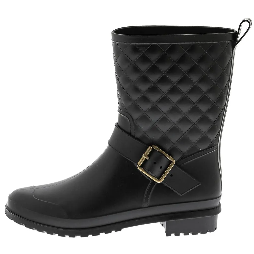 Ladies Matte Solid Black Quilted Mid-Calf Rain Boot daily protection