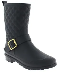 Ladies Matte Solid Black Quilted Mid-Calf Rain Boot Foot Protection Gear
