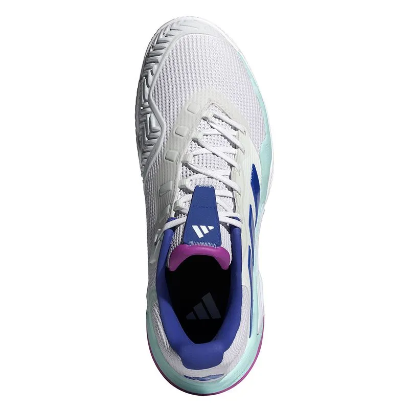 Adidas Barricade 13 All Court Tennis Shoe (Mens) - White/Lucid Blue/Flash Aqua Moisture wicking Well Padded