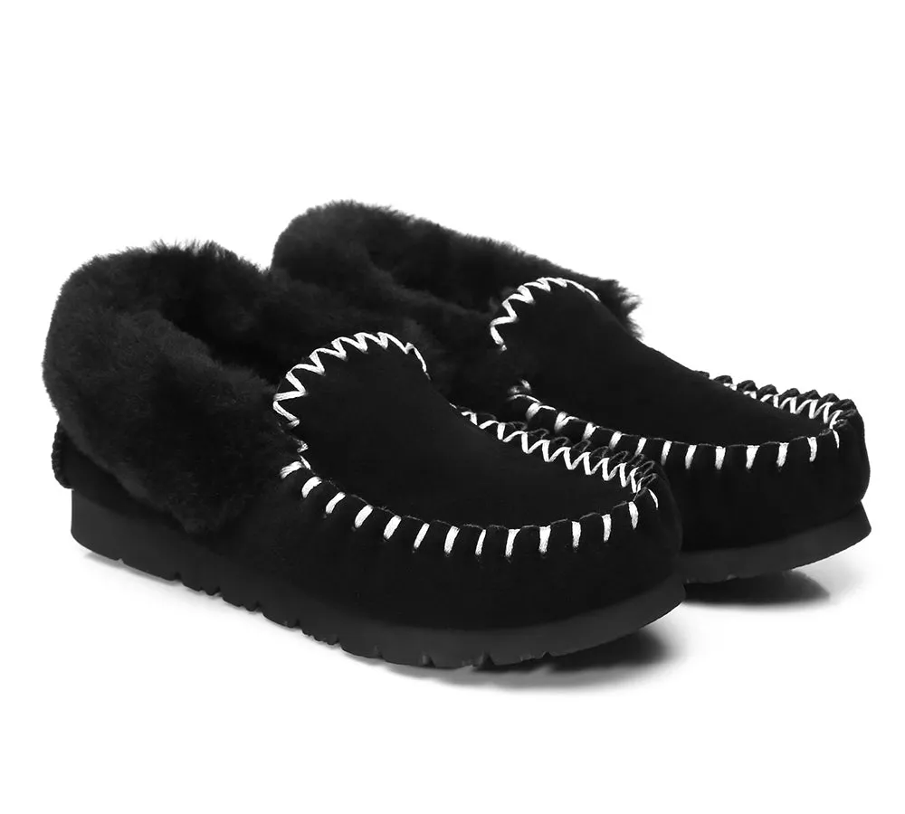 AUSTRALIAN SHEPHERD? UGG Slippers Men Sheepskin Wool Ankle Popo Moccasins Big Size Travel Friendly Adaptive Fit