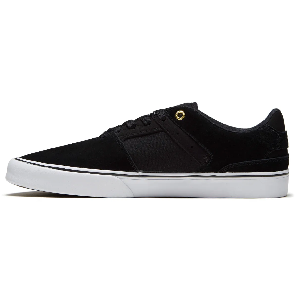 Emerica The Low Vulc Shoes - Black/Gold/White Elastic laces Strong Grip