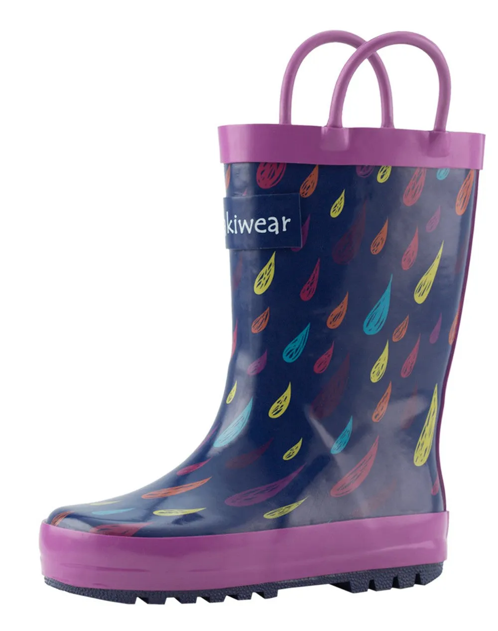Soft Walk Storm Gear Colorful Raindrops Loop Handle Rubber Rain Boots