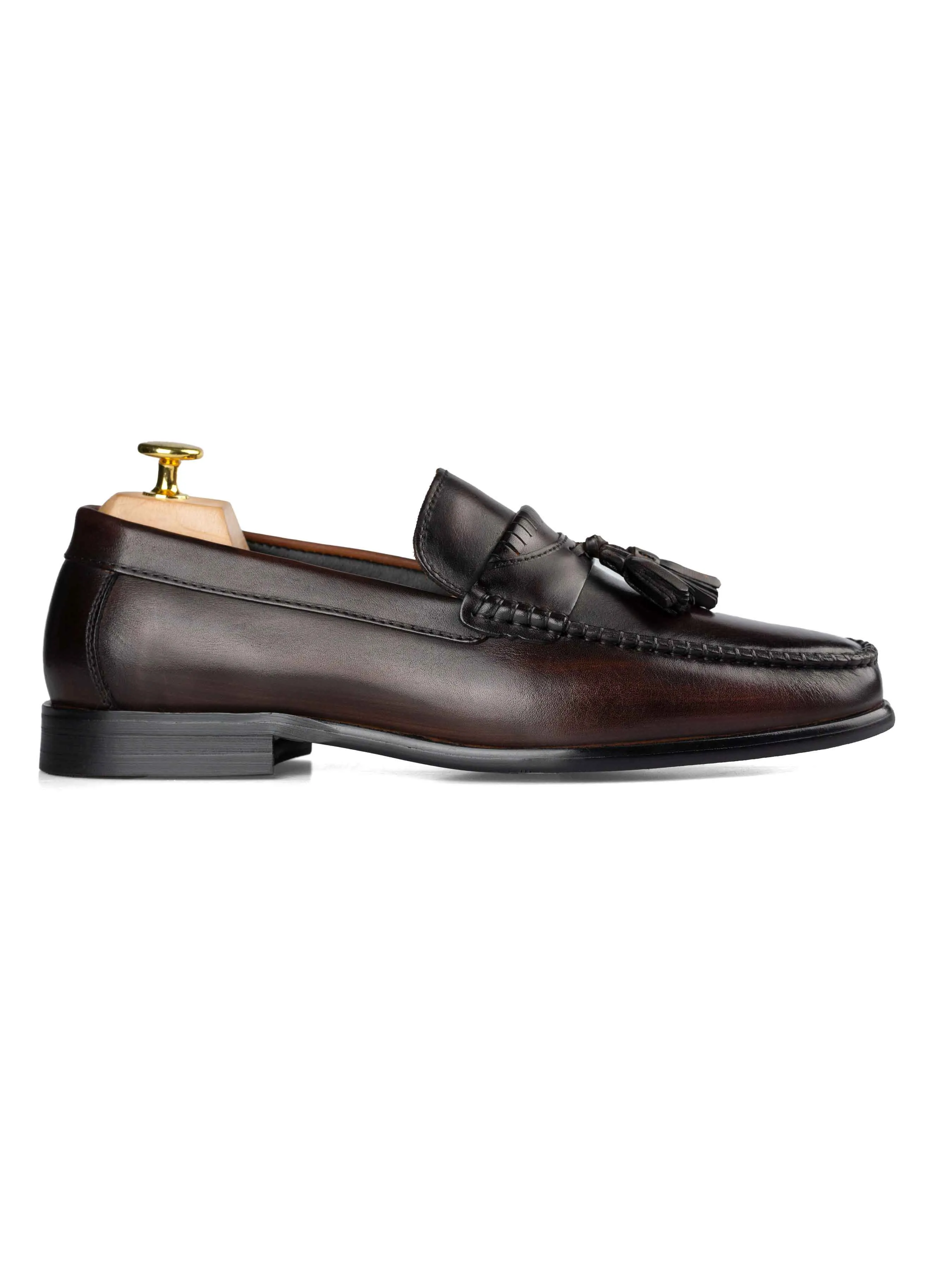 Tassel Moccasin Loafer - Dark Brown (Hand Painted Patina) All-day Slip-ons