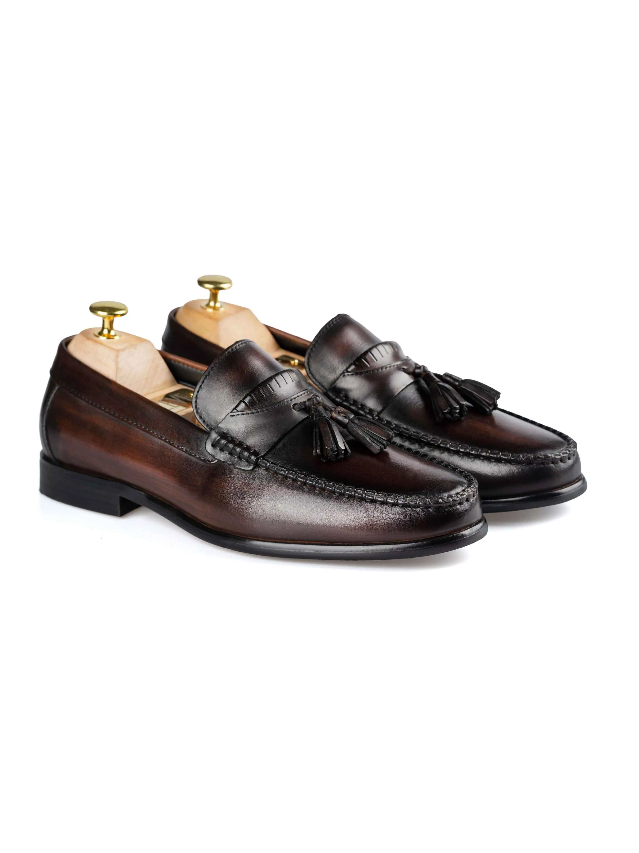 Open Pace Tassel Moccasin Loafer - Dark Brown (Hand Painted Patina)
