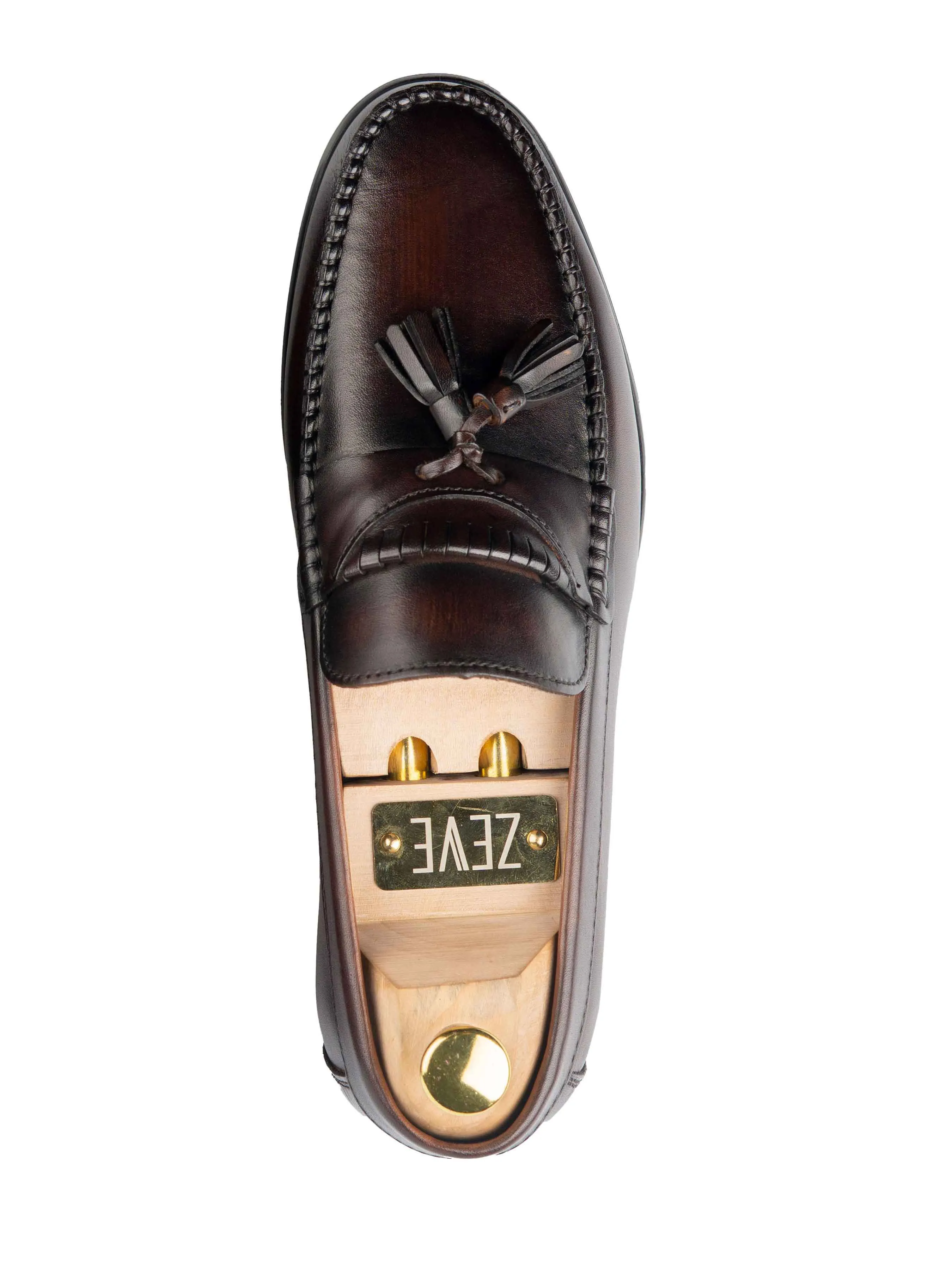 Firm Hold Tassel Moccasin Loafer - Dark Brown (Hand Painted Patina)