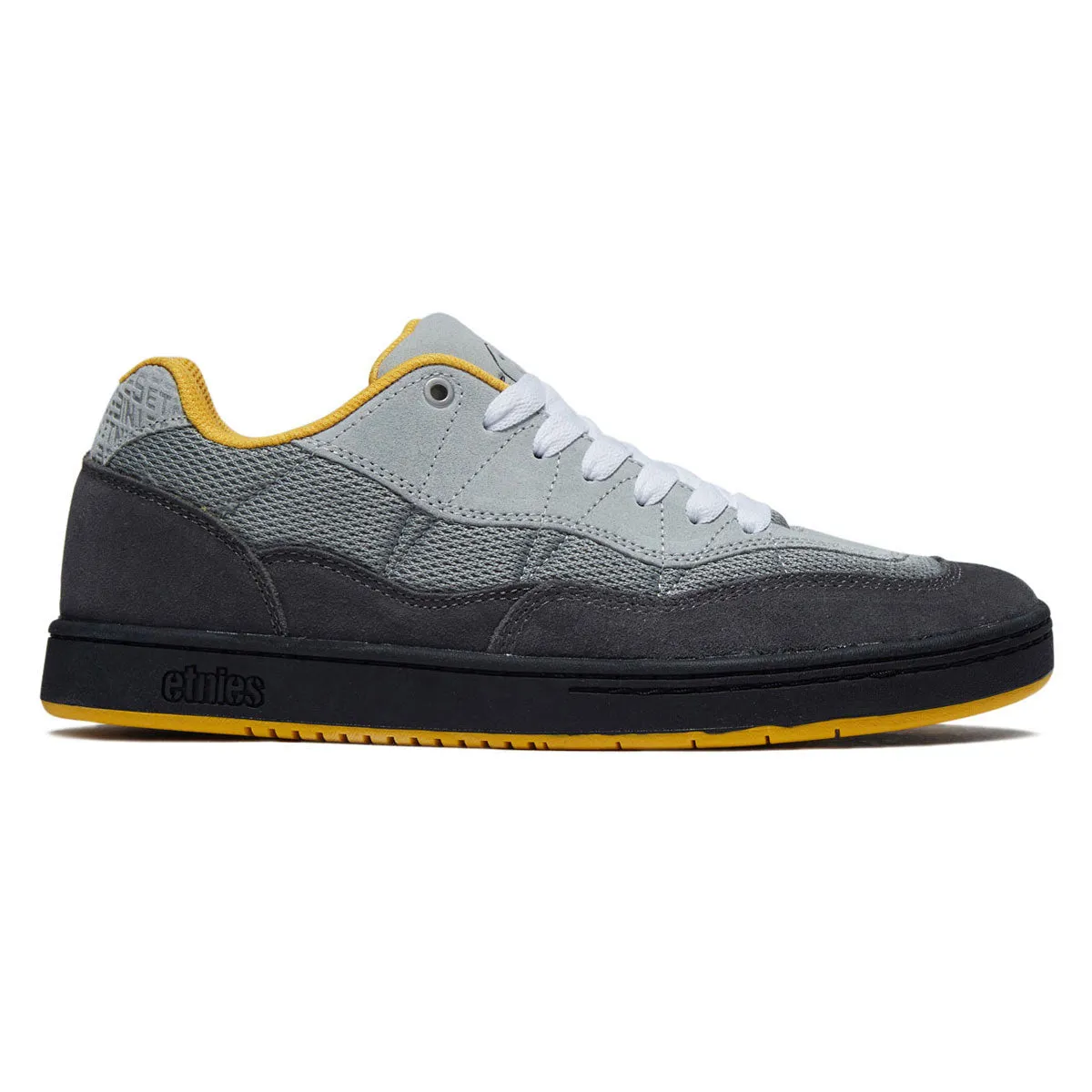 Etnies Snake Shoes - Grey/Grey/Yellow Leather Upper Toe Coverage
