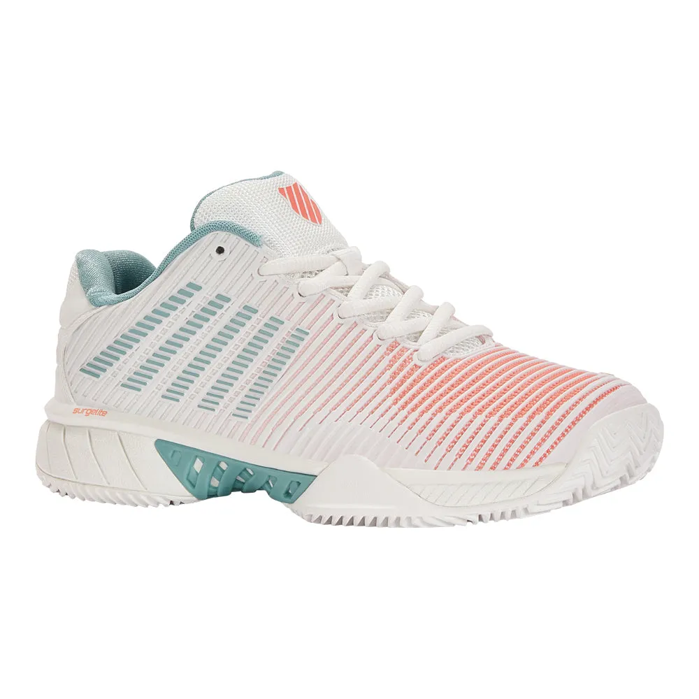 Adjustable Laces K-Swiss Hypercourt Express 2 HB Tennis Shoes (Ladies) - Blanc/Nile Blue/Desert Flower