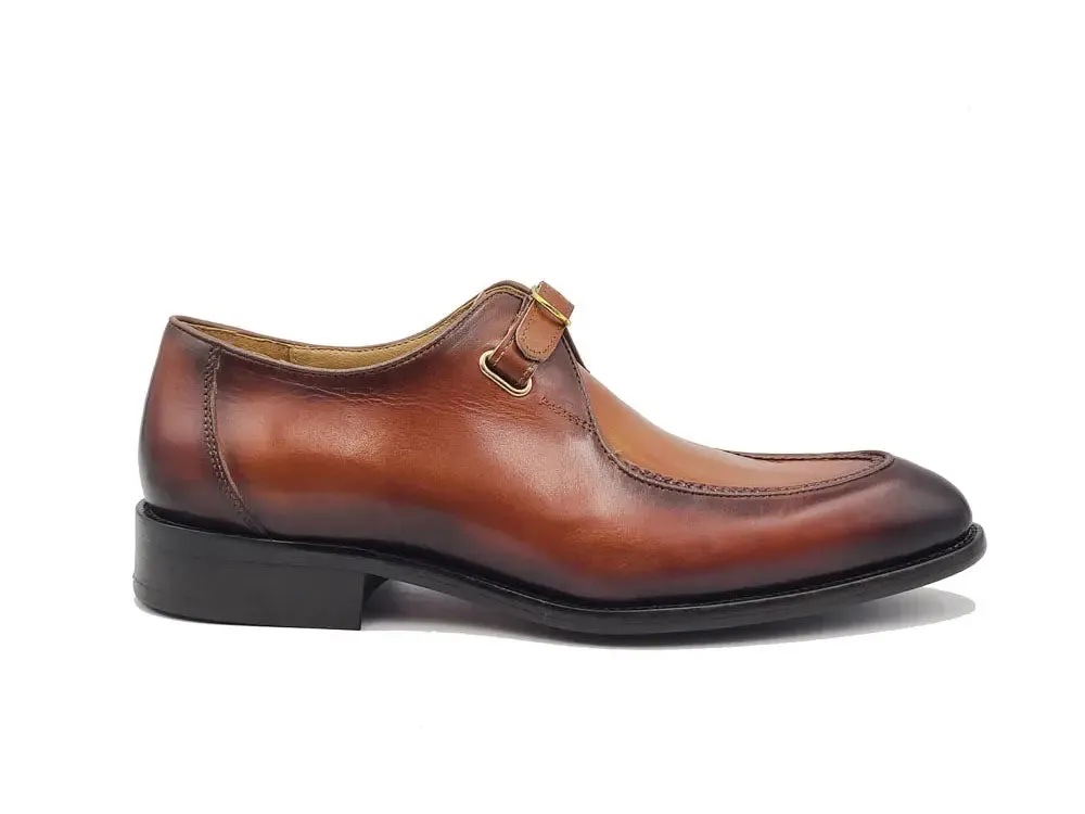 Burnished Moc Toe Single Monk Loafer Vintage Style