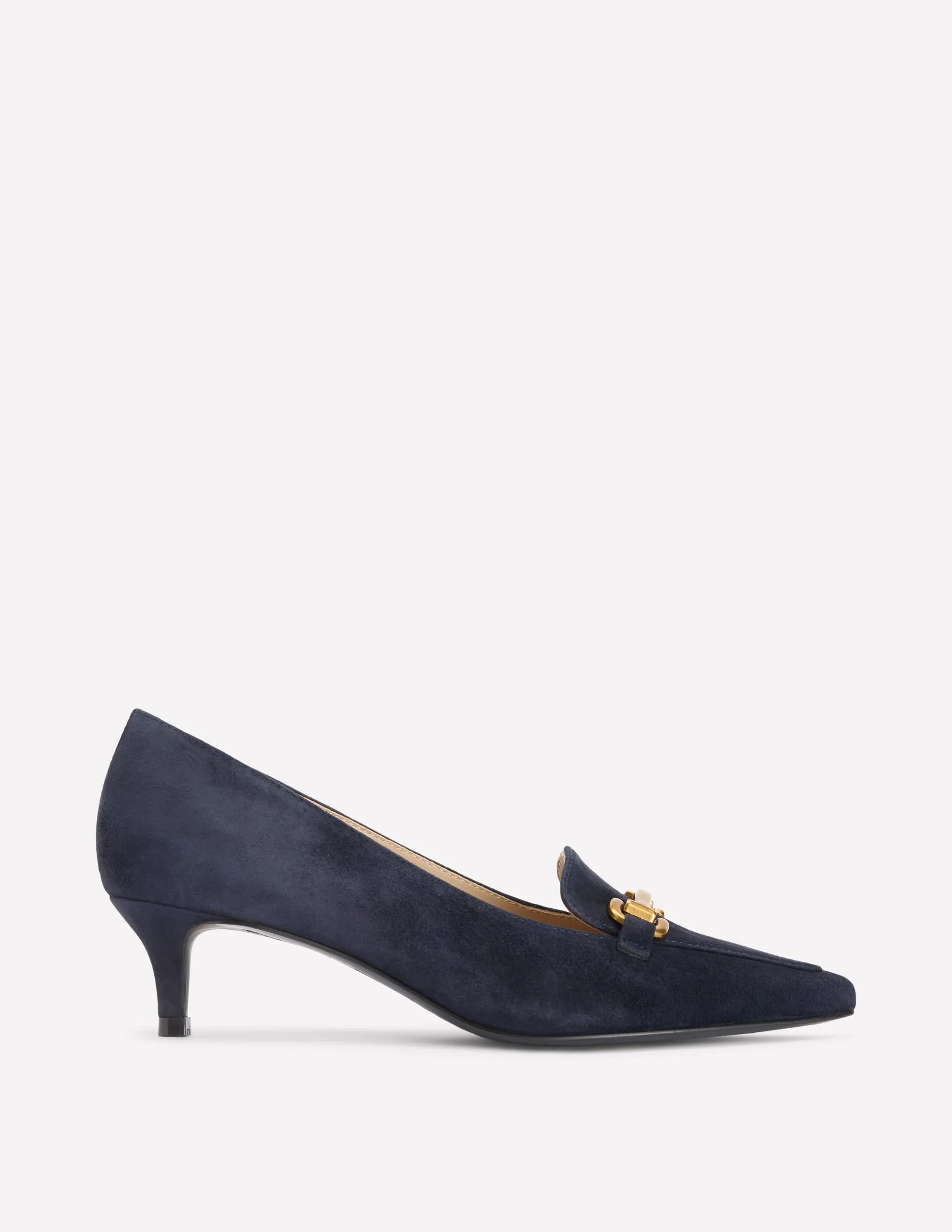 suede upper Event View Iris Heel Snaffle Point Loafer-Navy