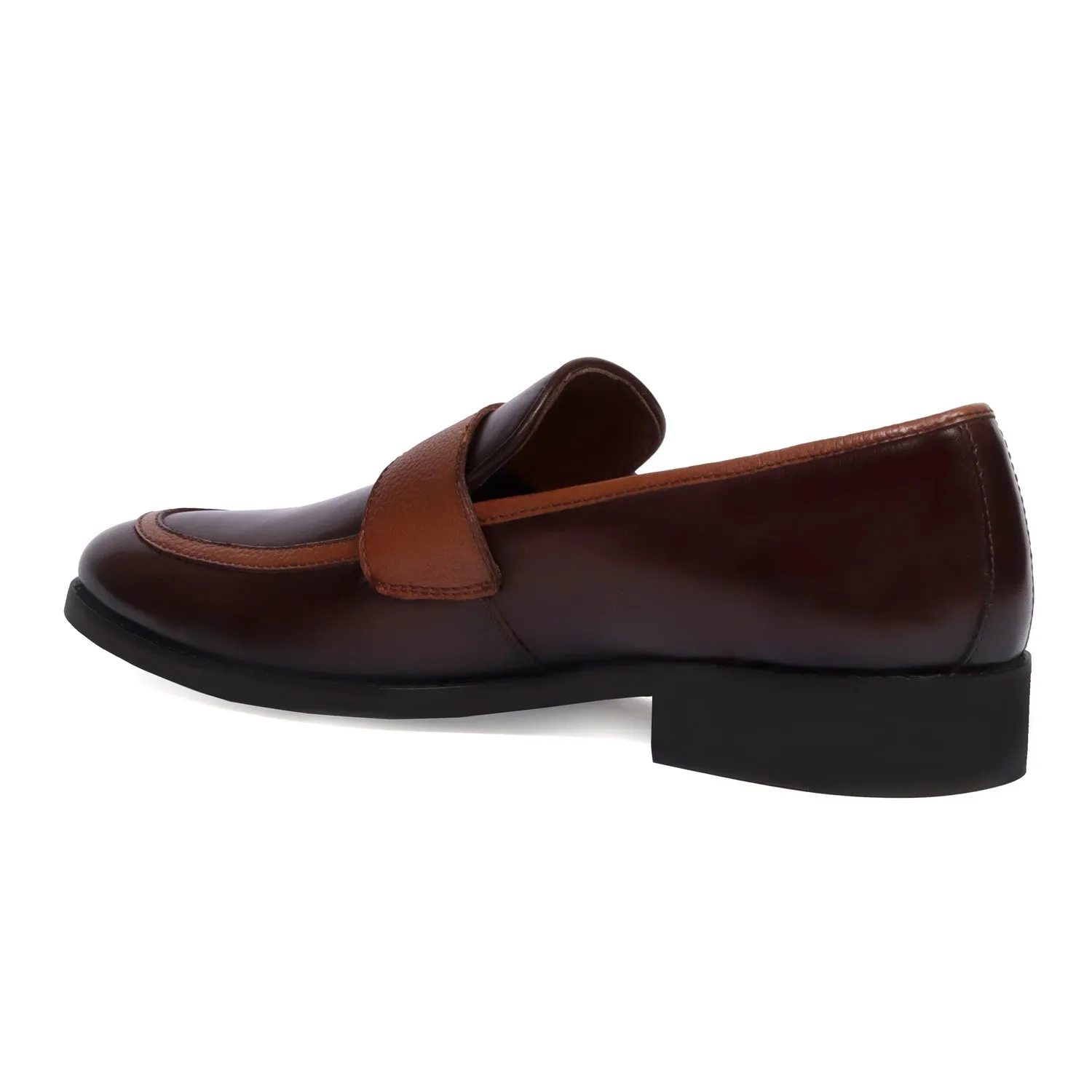Safety Hold Scandi Fit Single Monk Dark Brown Leather Contrasting Tan Apron Toe Buckle Strap Slip-On Shoe By Brune & Bareskin