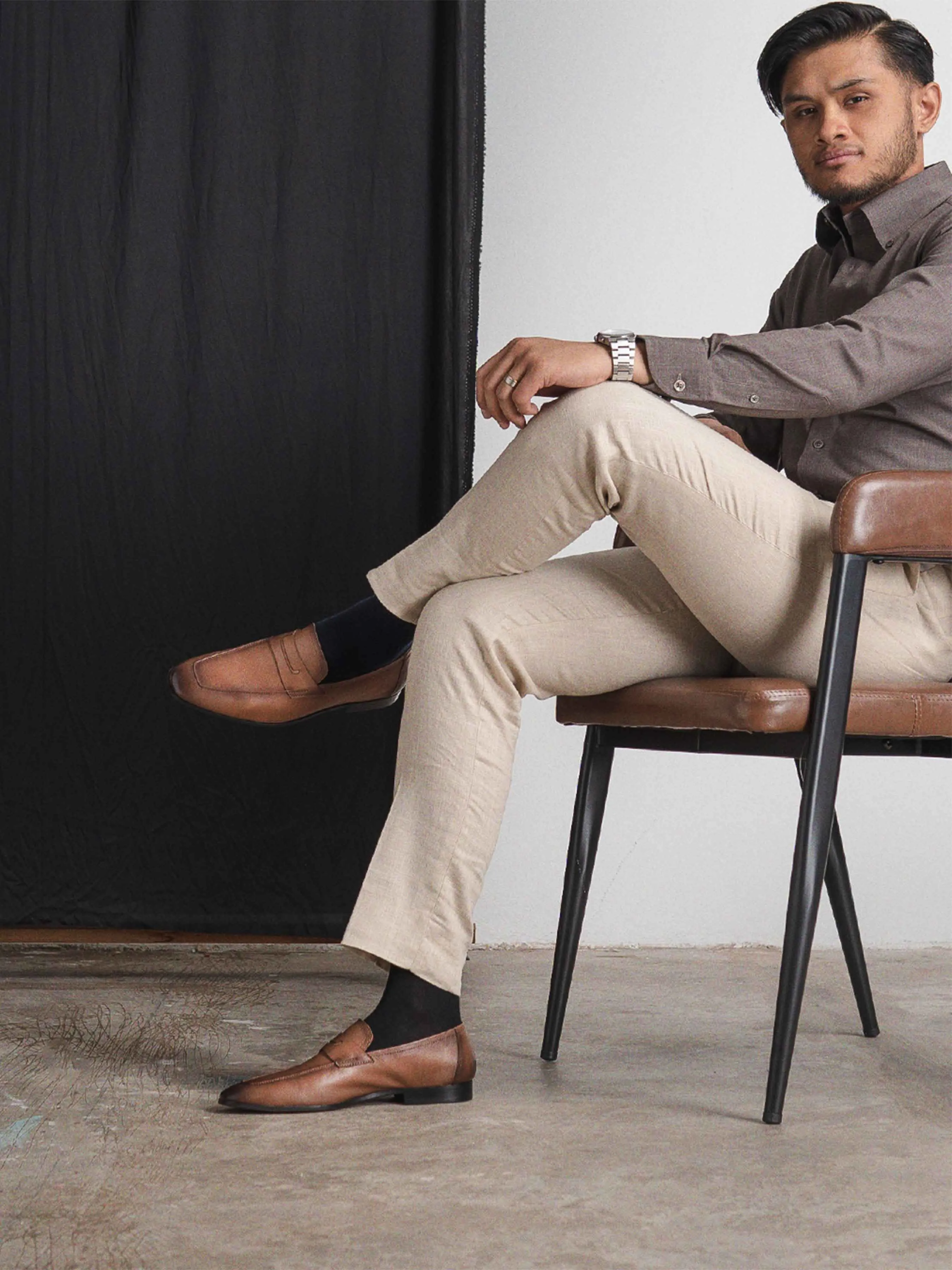 Martino Penny Loafer - Coffee (Hand Painted Patina) Everyday Comfort Grip Walk