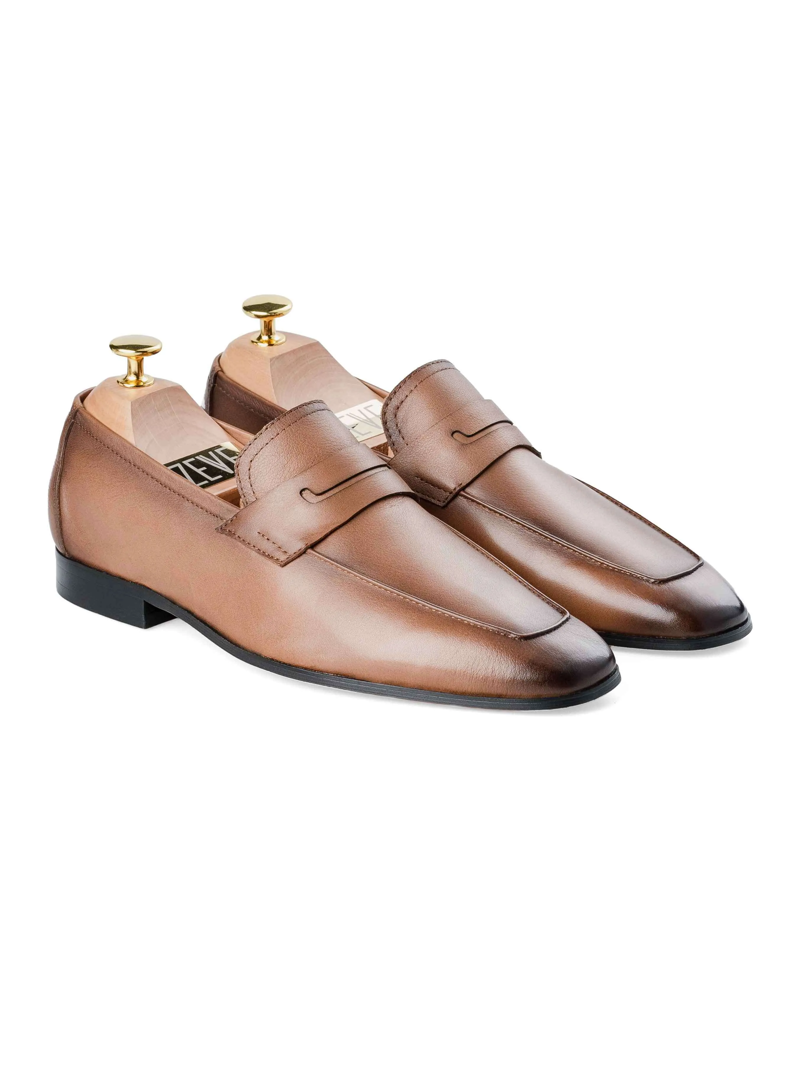 Martino Penny Loafer - Coffee (Hand Painted Patina) Easy Slip-On Design